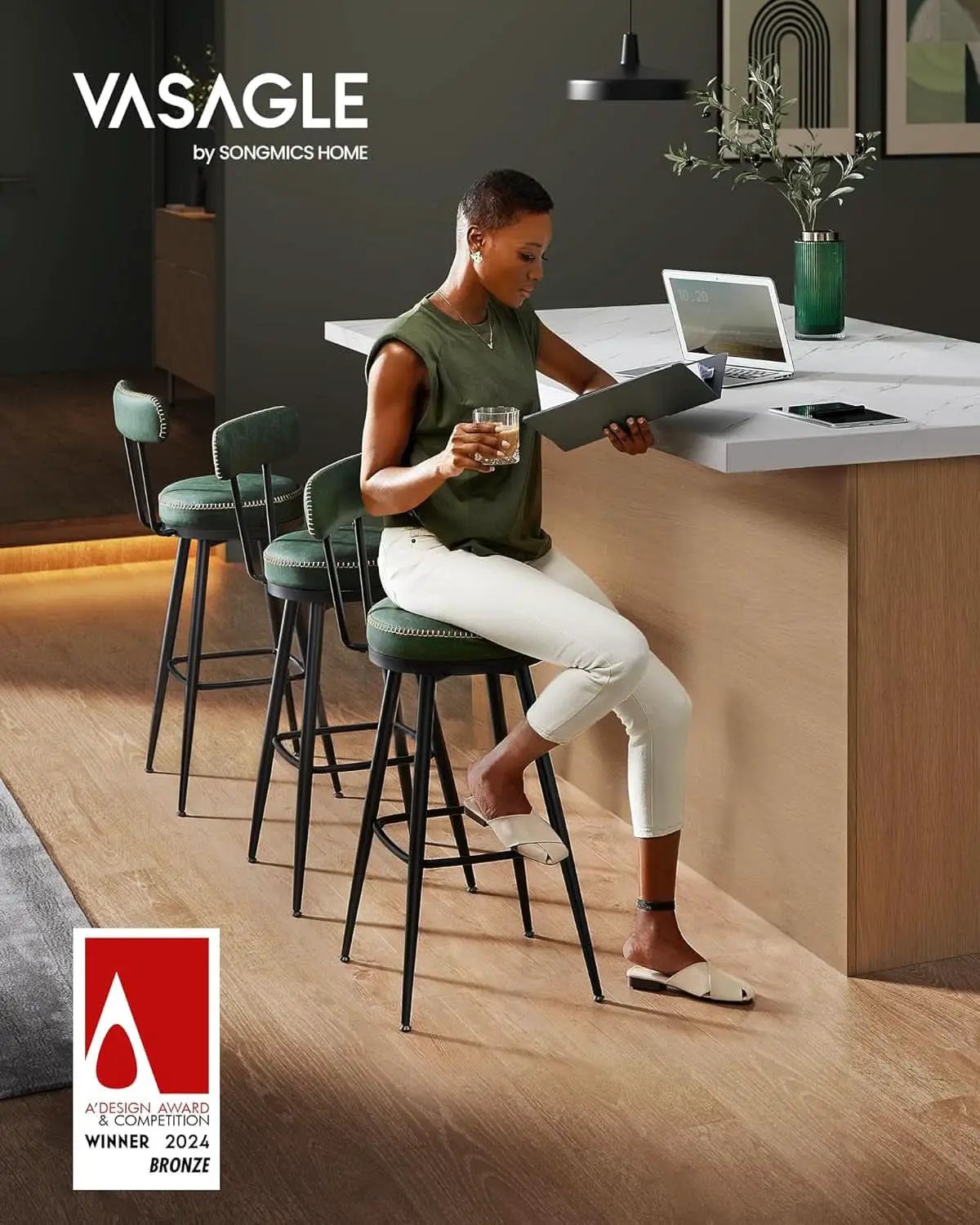 Forest Green 30 Inch Bar Stools Set Of 2 For Kitchen from PriceLows™