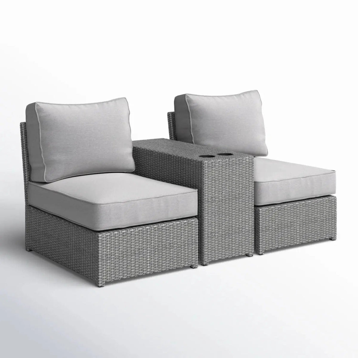 2 Person Wicker Conversation Set | Cushions Included | Integrated Cup Holders | Handwoven HDPE