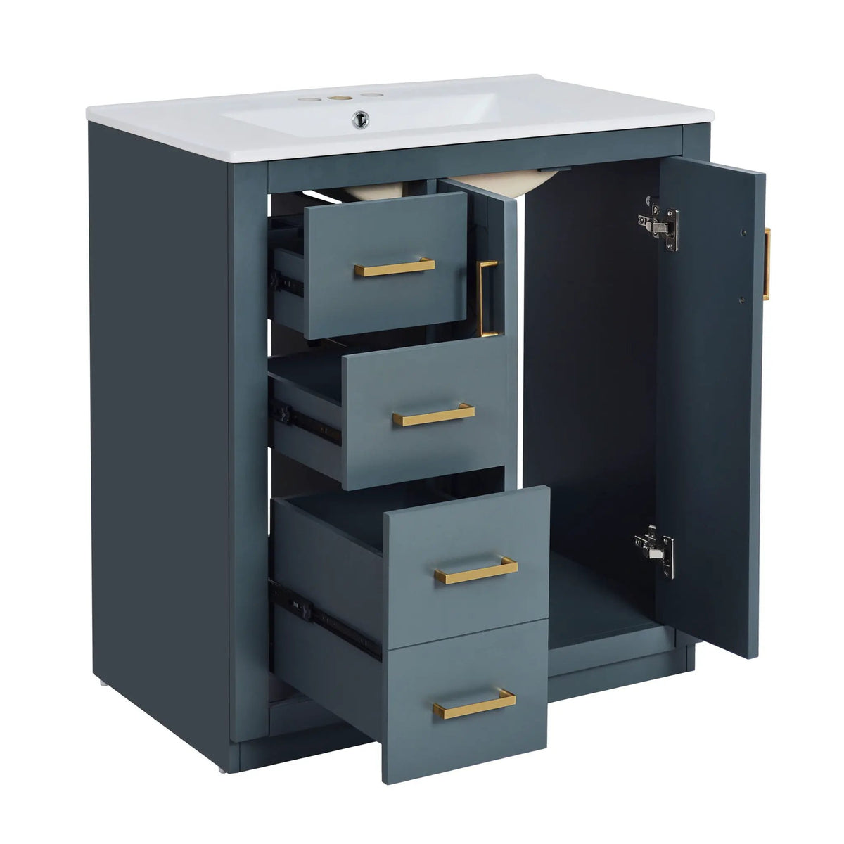 30 Inch Bathroom Vanity | 3 Drawers Soft Close | Solid Wood Ceramic Combo