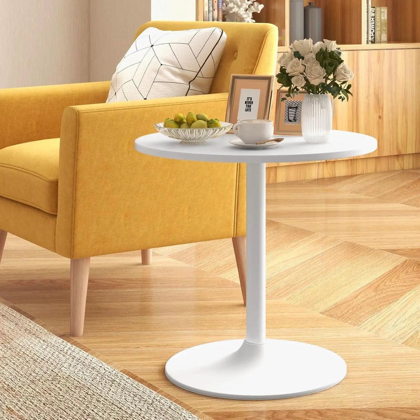 Round Height-Adjustable White Bistro Table Bar Home from PriceLows™
