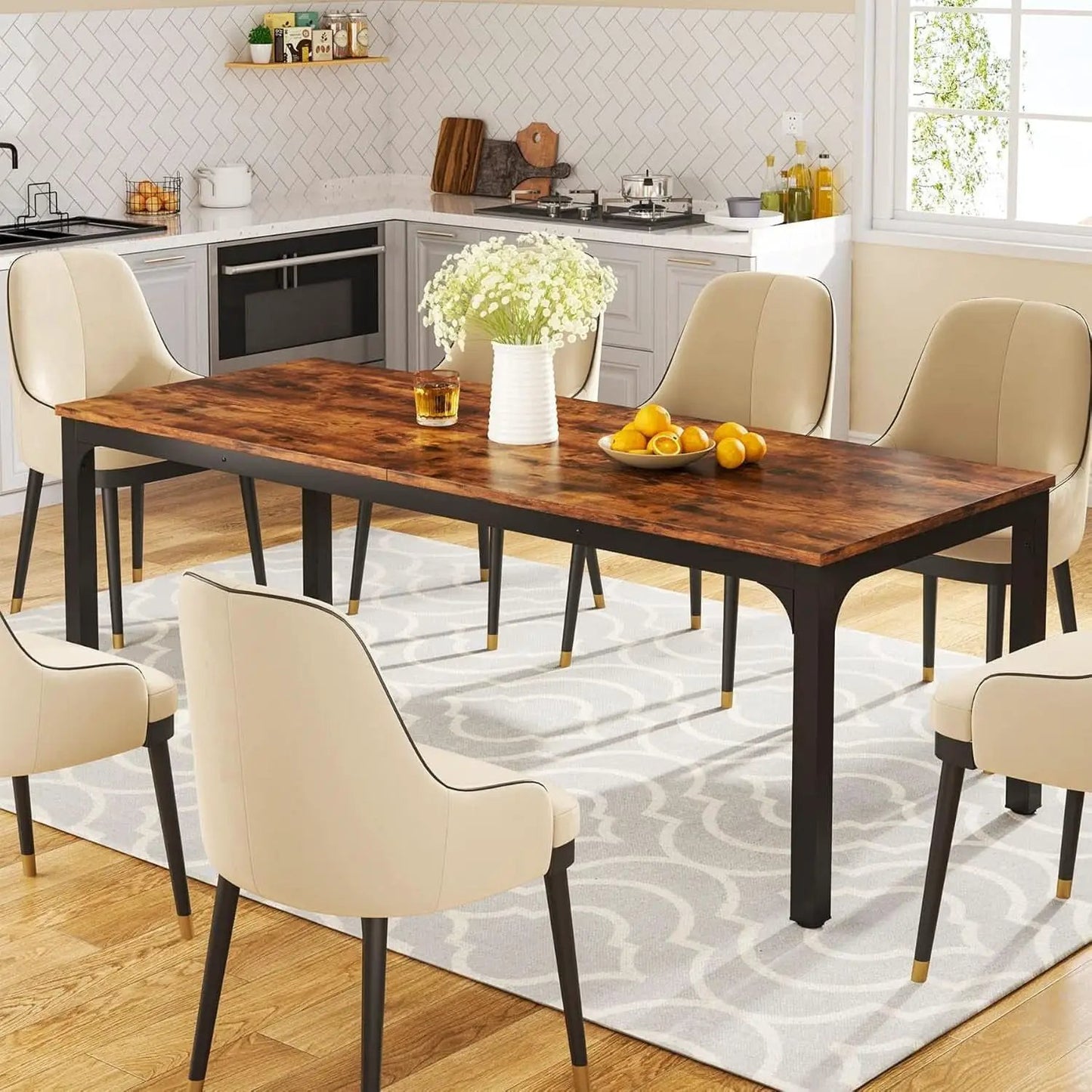 78 Inch Narrow Dining Table For 6 To 8 People Rustic Wood from PriceLows™