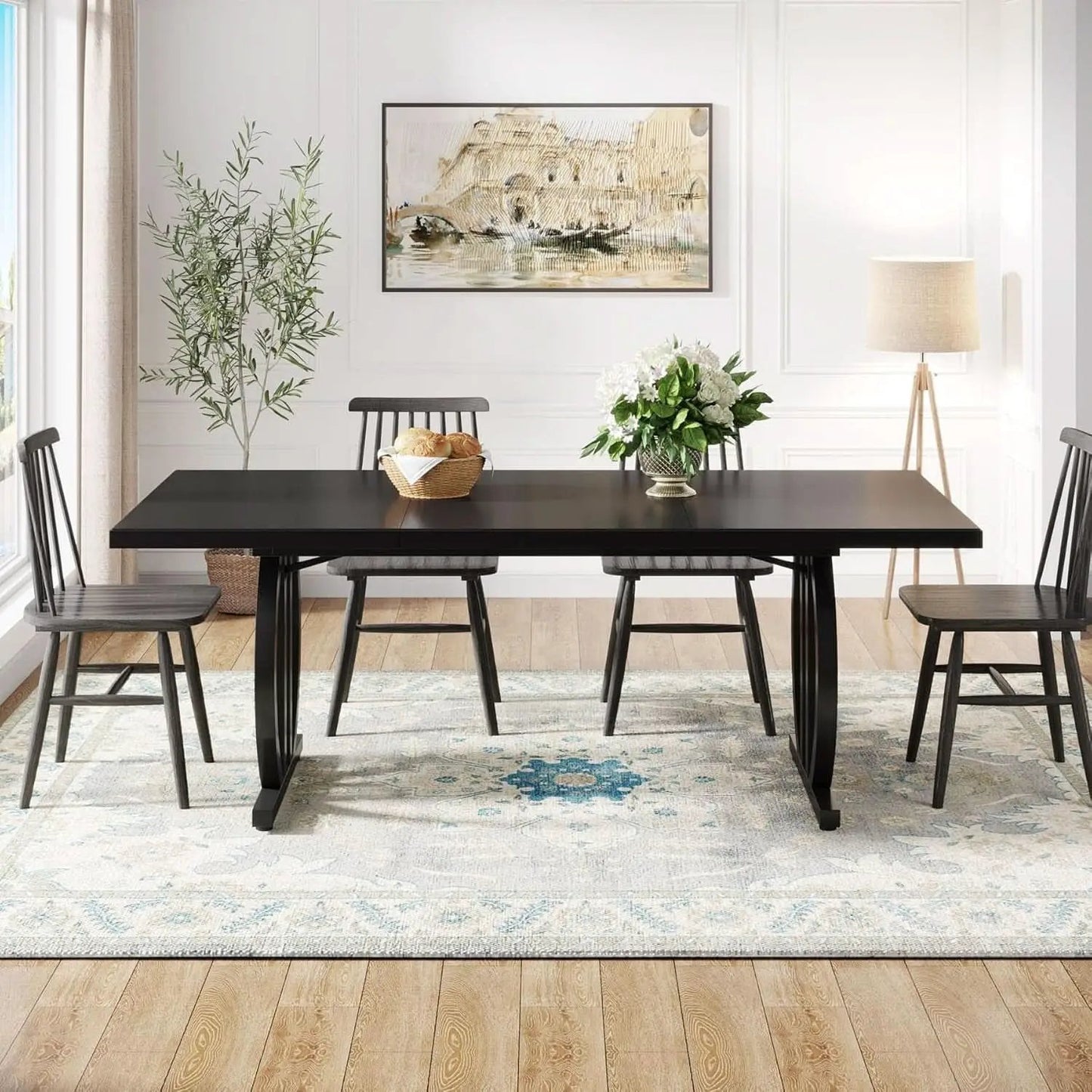 Black Modern Dining Table For Four To Six Rectangular from PriceLows™