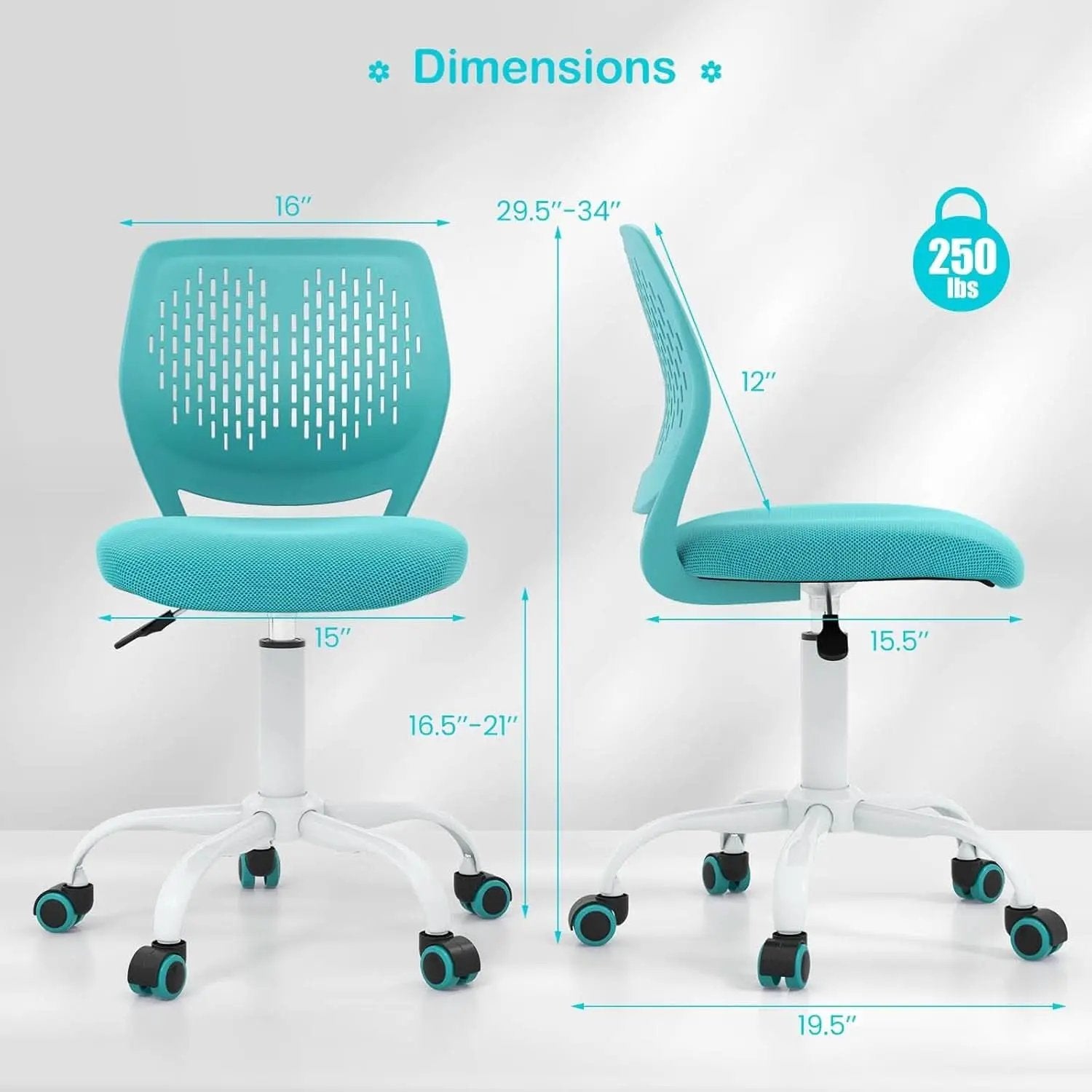 Turquoise Height Adjustable Kids Desk Chair With Lumbar Support from PriceLows™