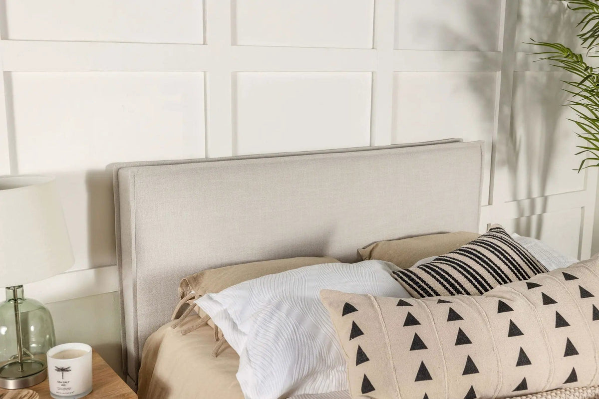 Izzy Upholstered King Panel Headboard Sand | 81 x 5.25 x 46.5 in | Pine Wood & Fabric | Home