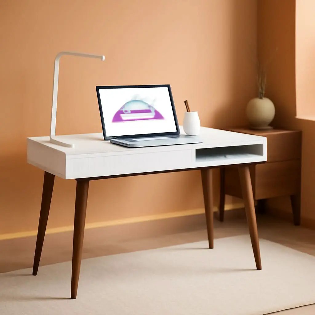 White Writing Desk With Drawers Mid Century Modern from PriceLows™