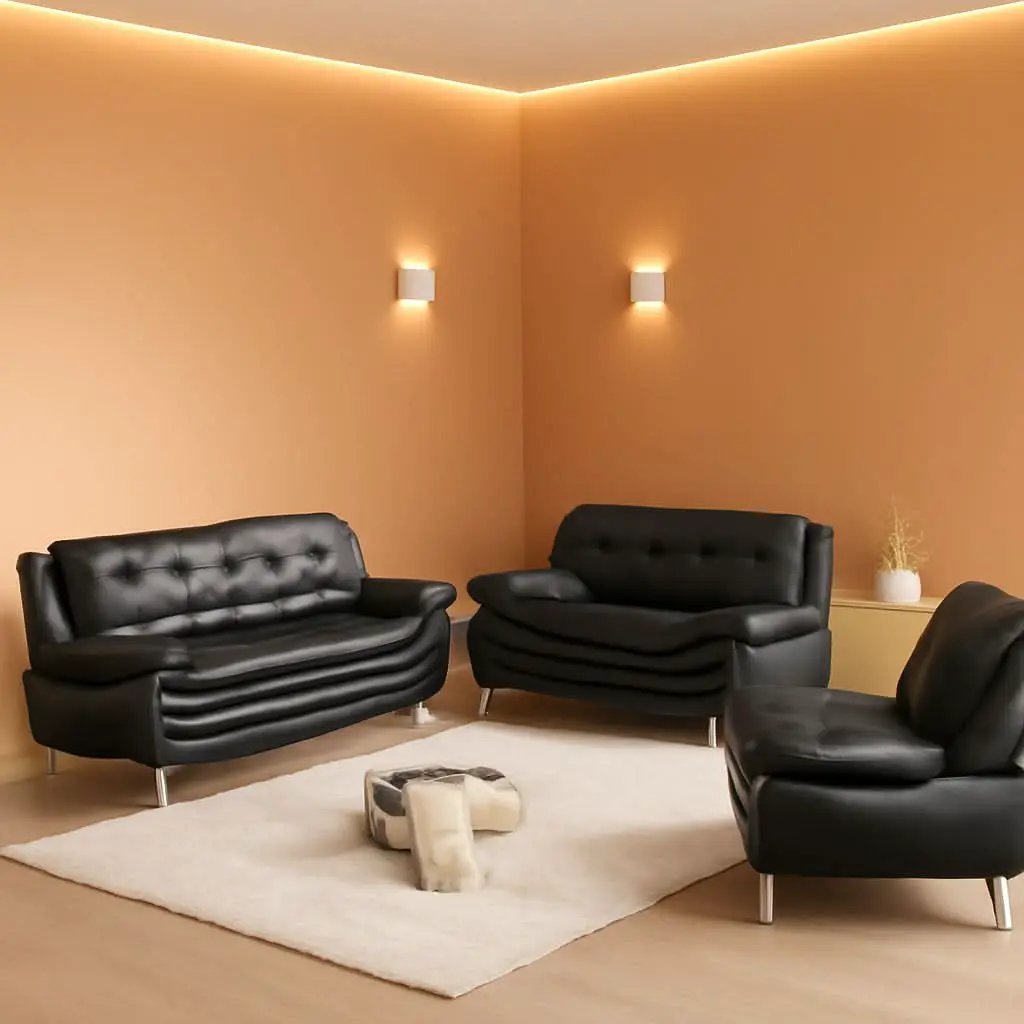 3 Piece Faux Leather Sofa Set For Living Room Black 3 Seater Sofa Loveseat Armchair from PriceLows™
