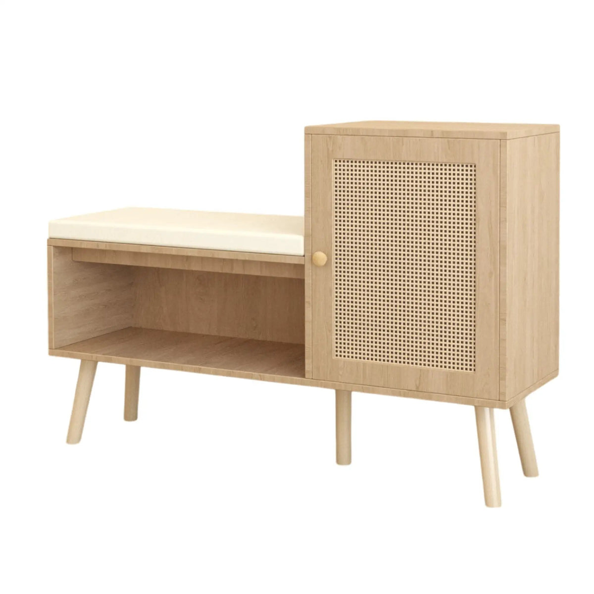 Shoe Storage Bench | Adjustable Shelves | Washable Seat | Natural Rattan