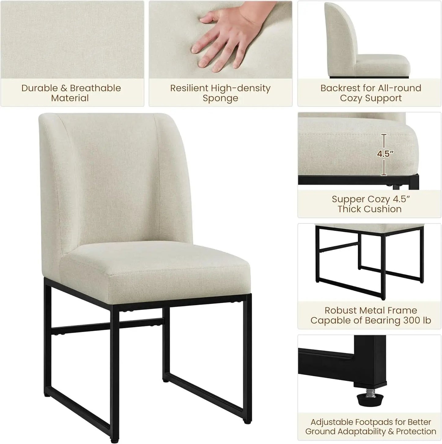 Beige Upholstered Dining Chairs Mid Back With Metal Legs 2 from PriceLows™
