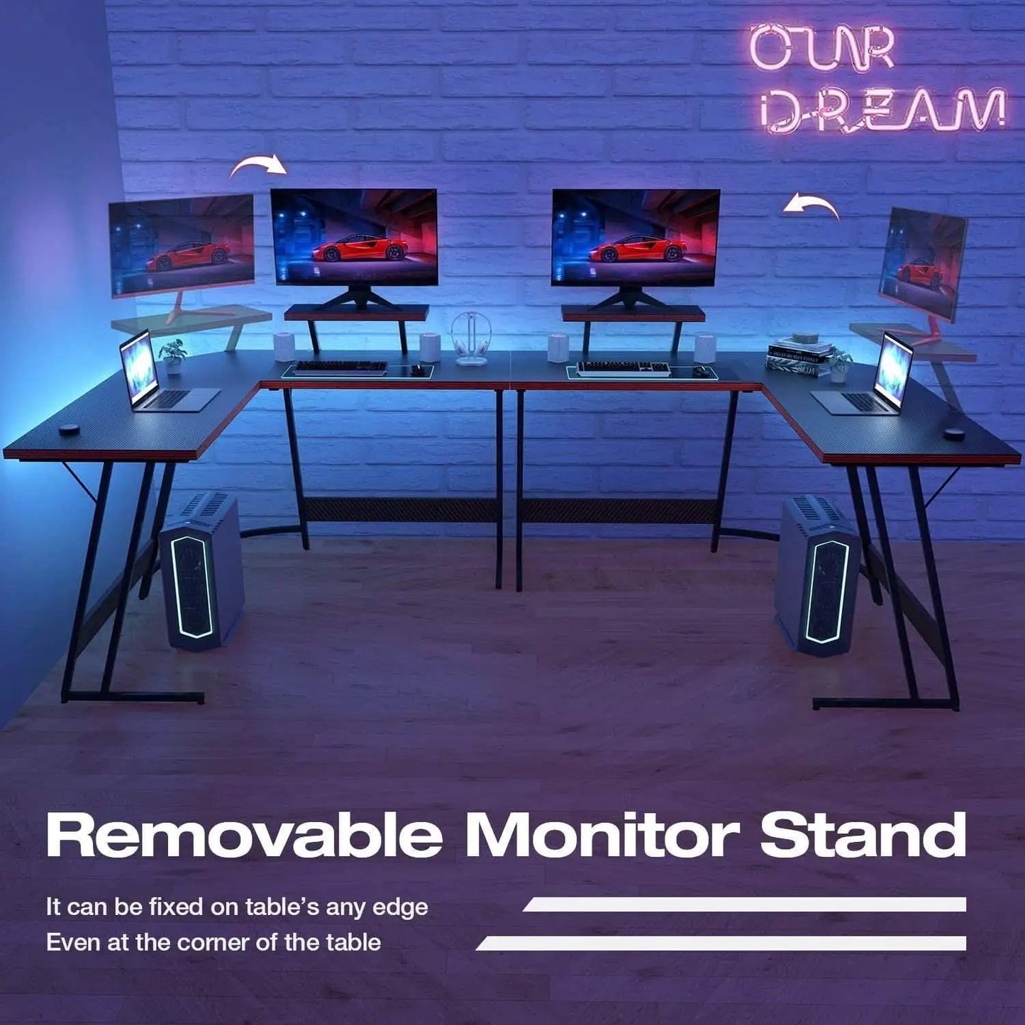L Shaped Gaming Desk With Monitor Riser 51 Inch Corner Desk from PriceLows™