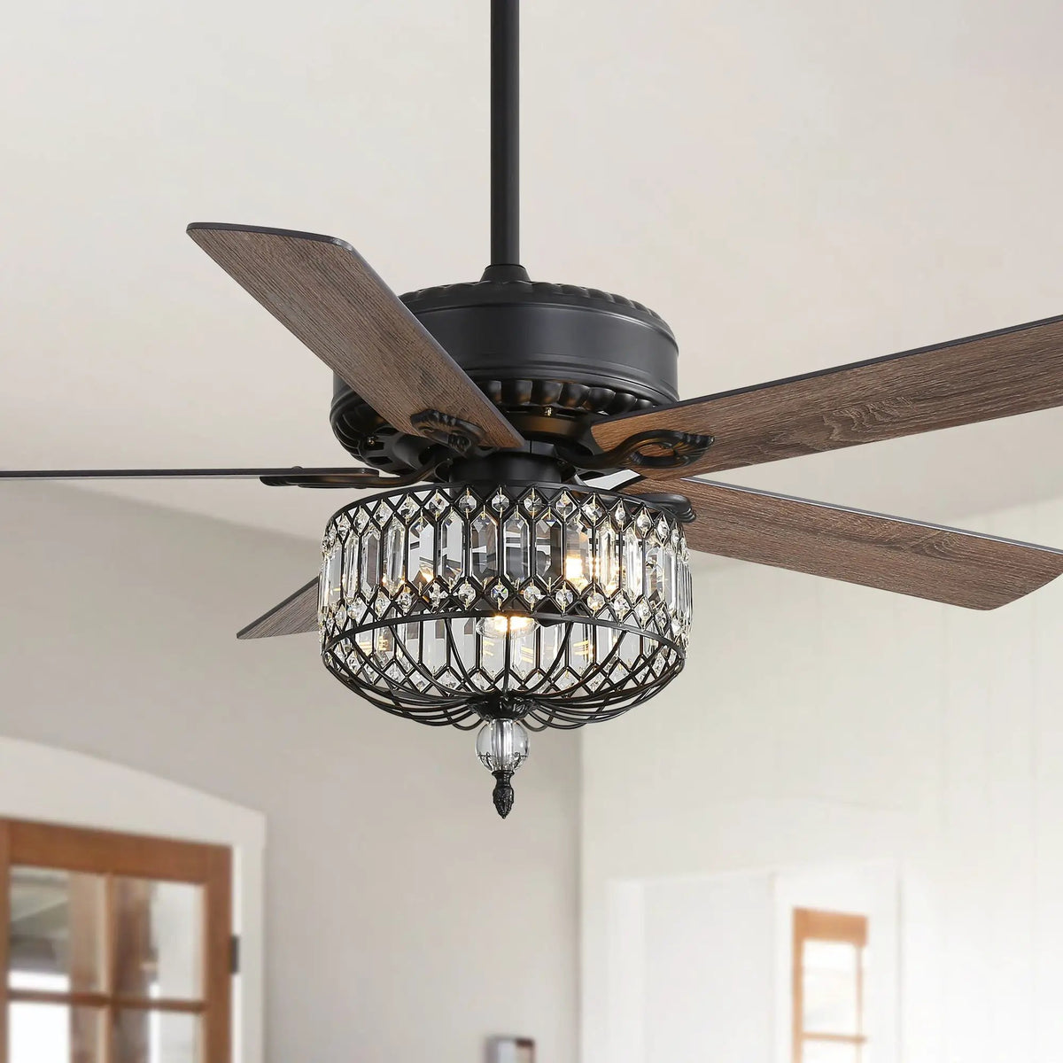 Crystal Lampshade Ceiling Fan | 5 Blades | DC Motor With 6 Speed Remote | 1 4 8 Hour Timer