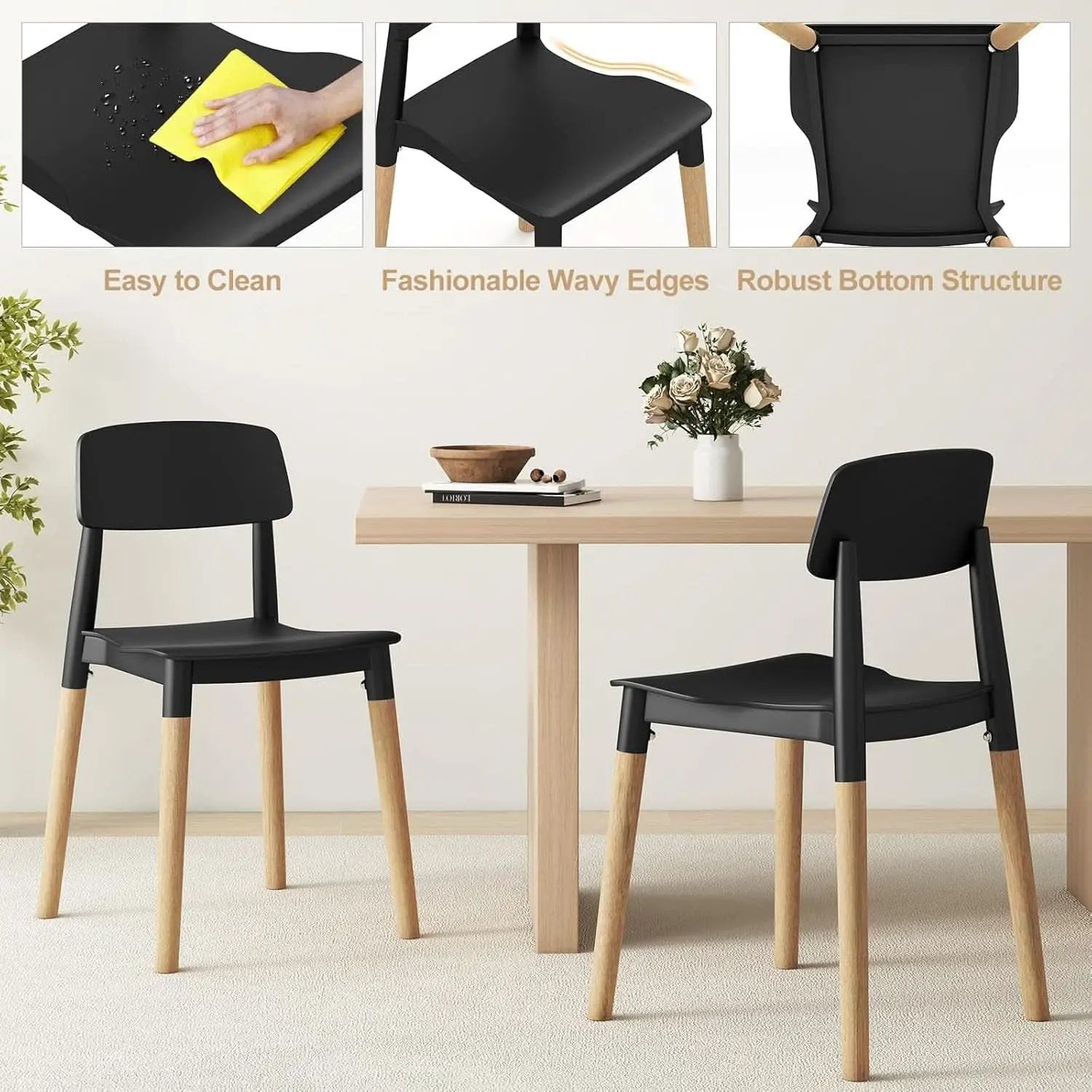 Wooden Dining Chairs Set of 4 Black Ergonomic Backrest from PriceLows™