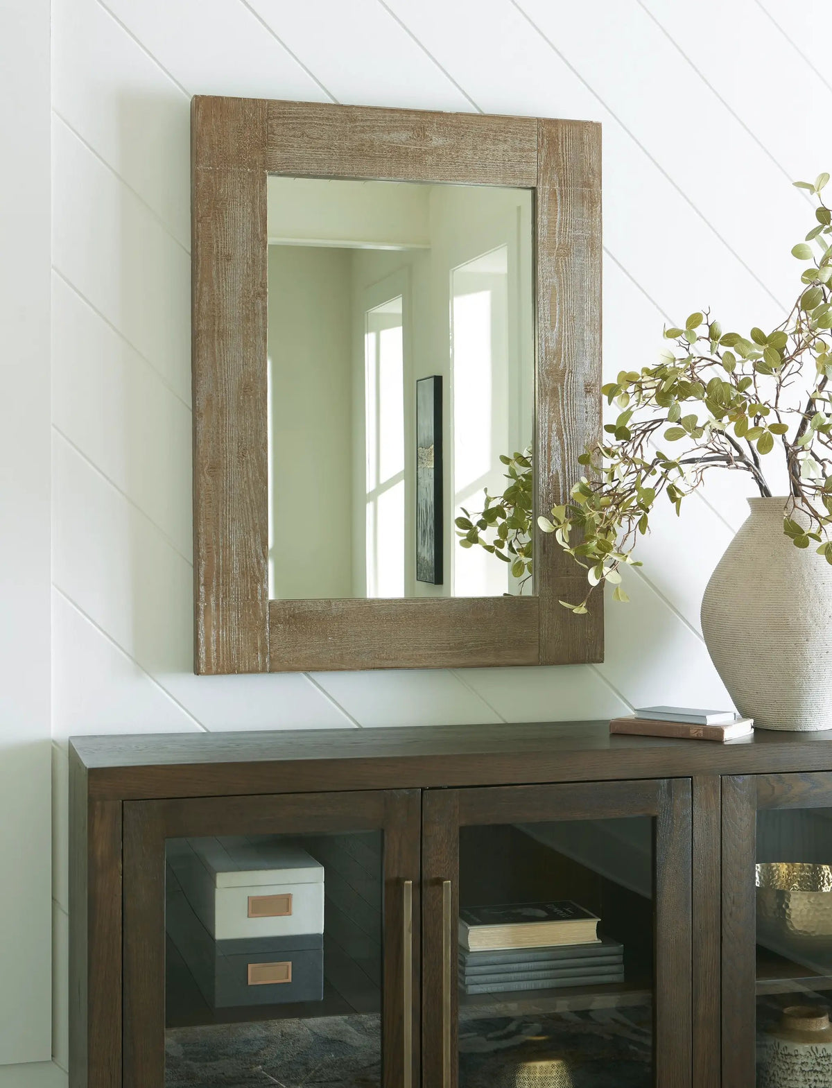 Waltleigh Accent Mirror | Distressed Brown Wood Frame | 30 By 40 Inch | Natural Materials