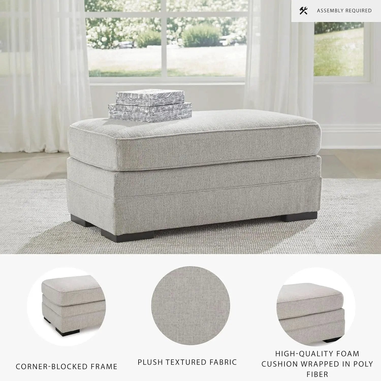 Eastonbridge Upholstered Rectangular Ottoman Light Gray from PriceLows™
