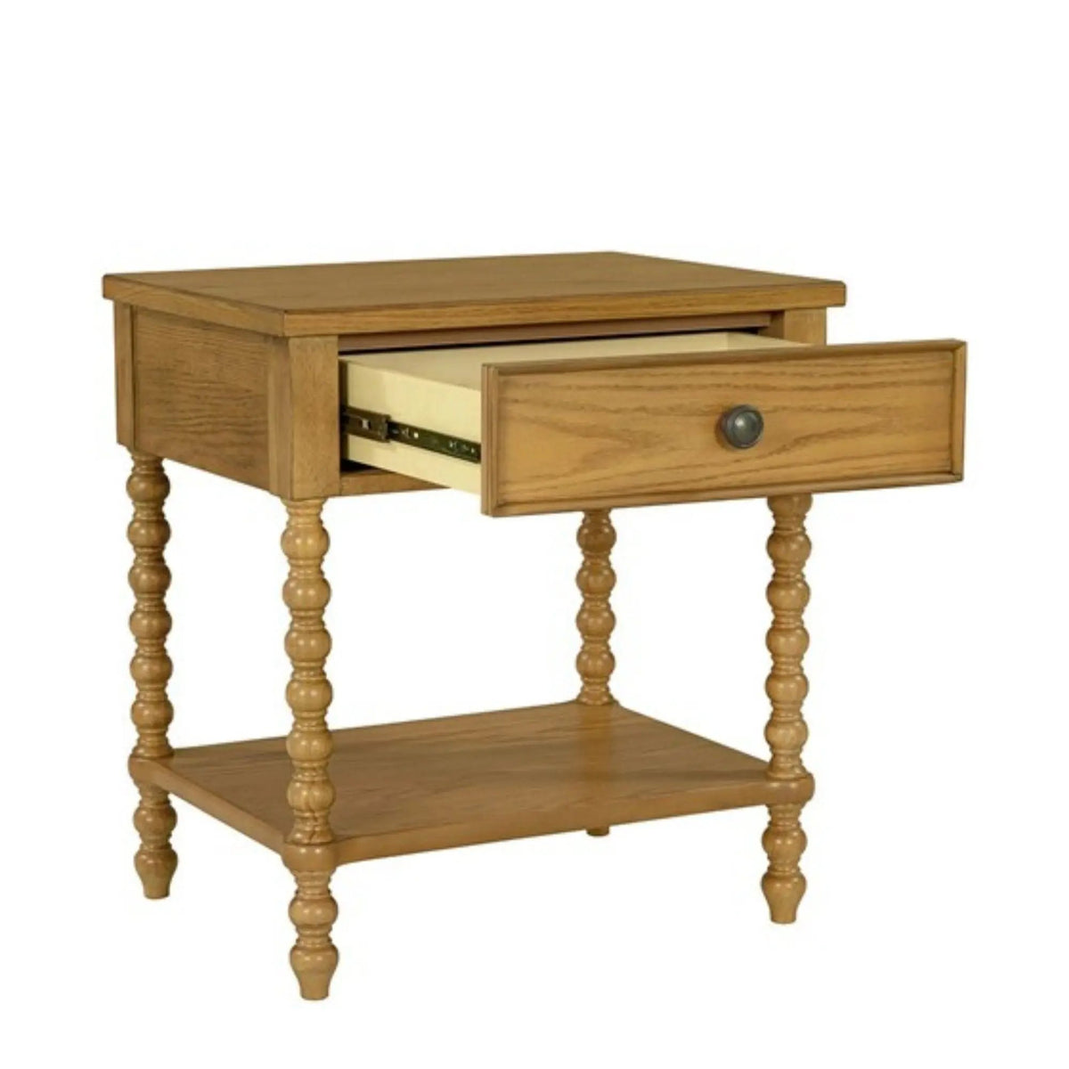 Traditional Nightstand Table | Solid Wood Frame | Drawer And Shelf | Turned Legs