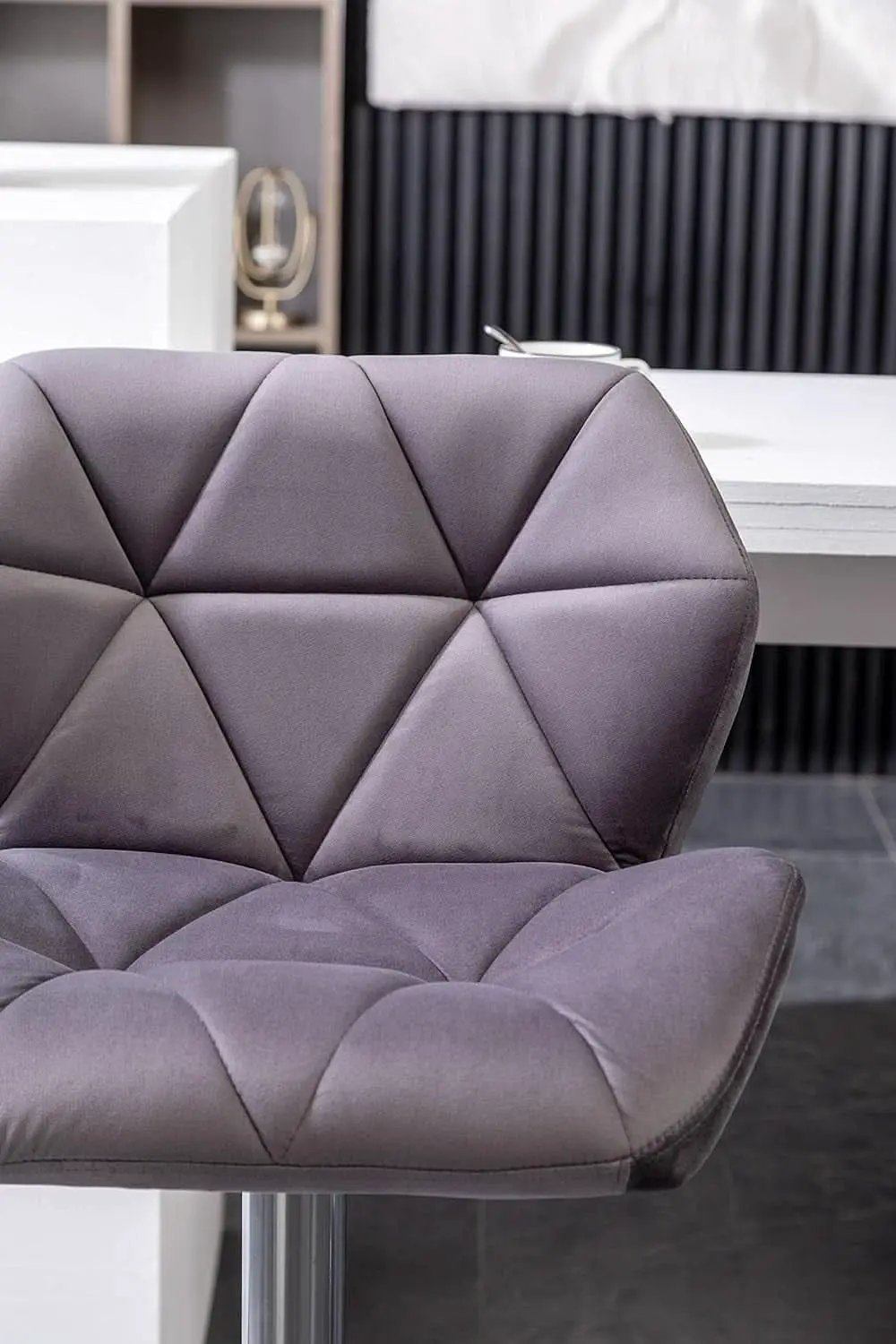 Breni Velvet Diamond Tufted Swivel Adjustable Height Bar Stool Set Of 2 Gray from PriceLows™