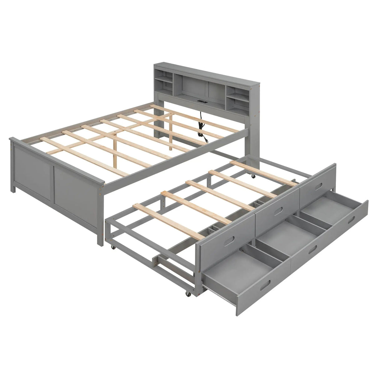 Platform Bed | Storage Headboard | USB Ports | Twin Trundle