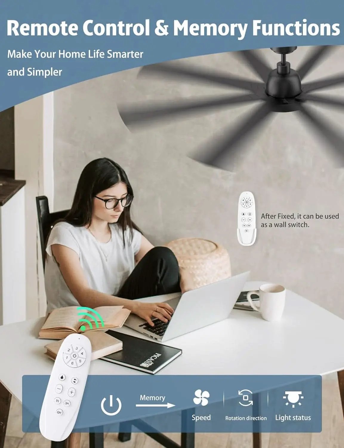 62 Inch Ceiling Fan With Remote Matte Black Wood Finish from PriceLows™
