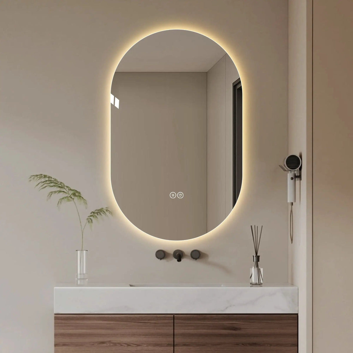 Smart Wall Mounted LED Touch Screen Mirror With Anti-Fog Function And Adjustable | 2 Pieces | Tempered Glass | Home