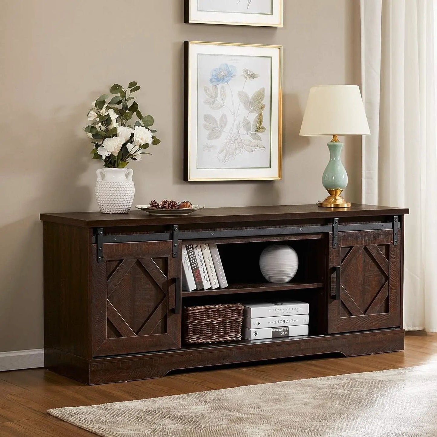 Rustic Sliding Barn Door TV Stand For 65 Inch TVs Console from PriceLows™