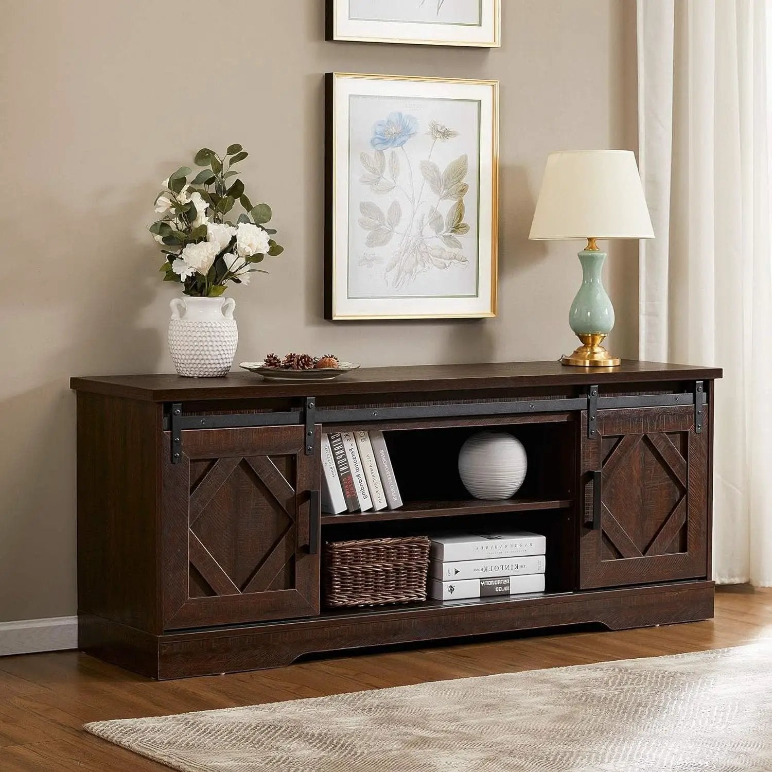 Rustic Sliding Barn Door TV Stand For 65 Inch TVs Console from PriceLows™