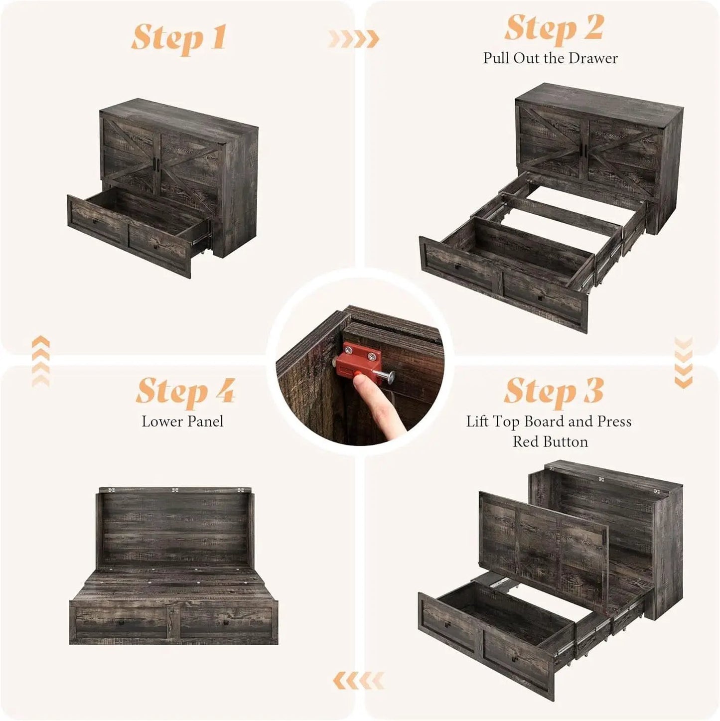 Black Oak Murphy Bed Cabinet With USB Charging Station Queen Size from PriceLows™