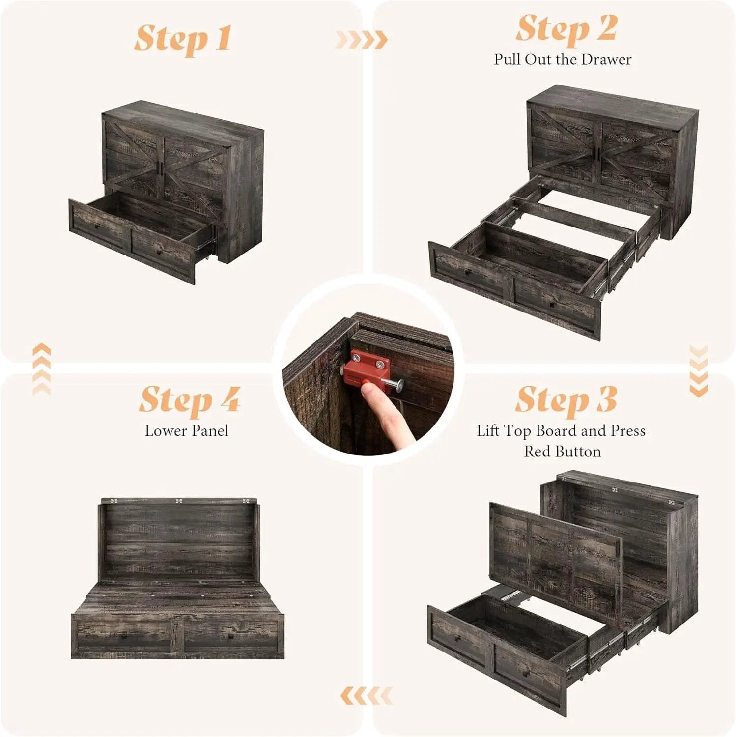 Black Oak Murphy Bed Cabinet With USB Charging Station Queen Size from PriceLows™