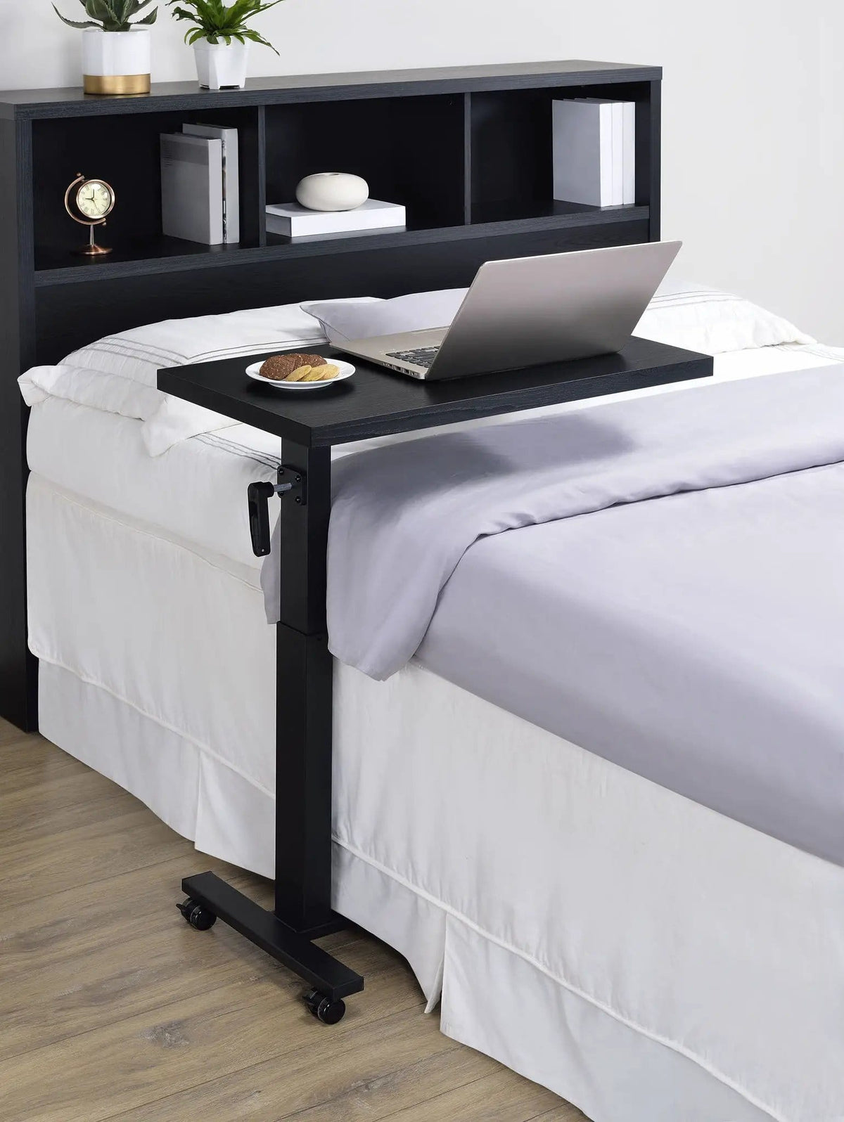 Westpark Height Adjustable Mobile Bedroom C-Table | 28 x 15.5 x 27.75 in | Steel & Wood | Black