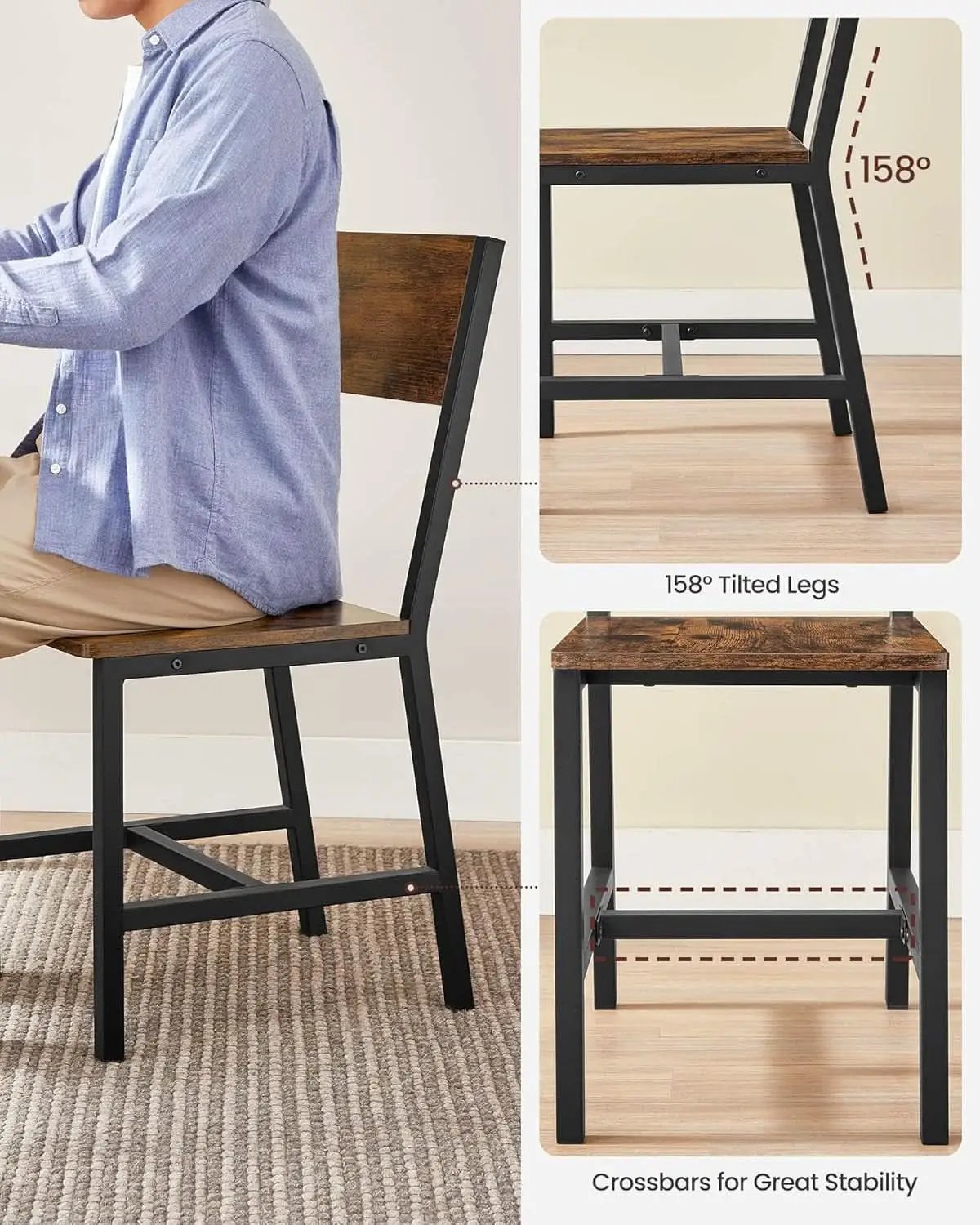 Dining Chair Set Of 2 Rustic Wood Chairs With Metal Frame Two Tone from PriceLows™