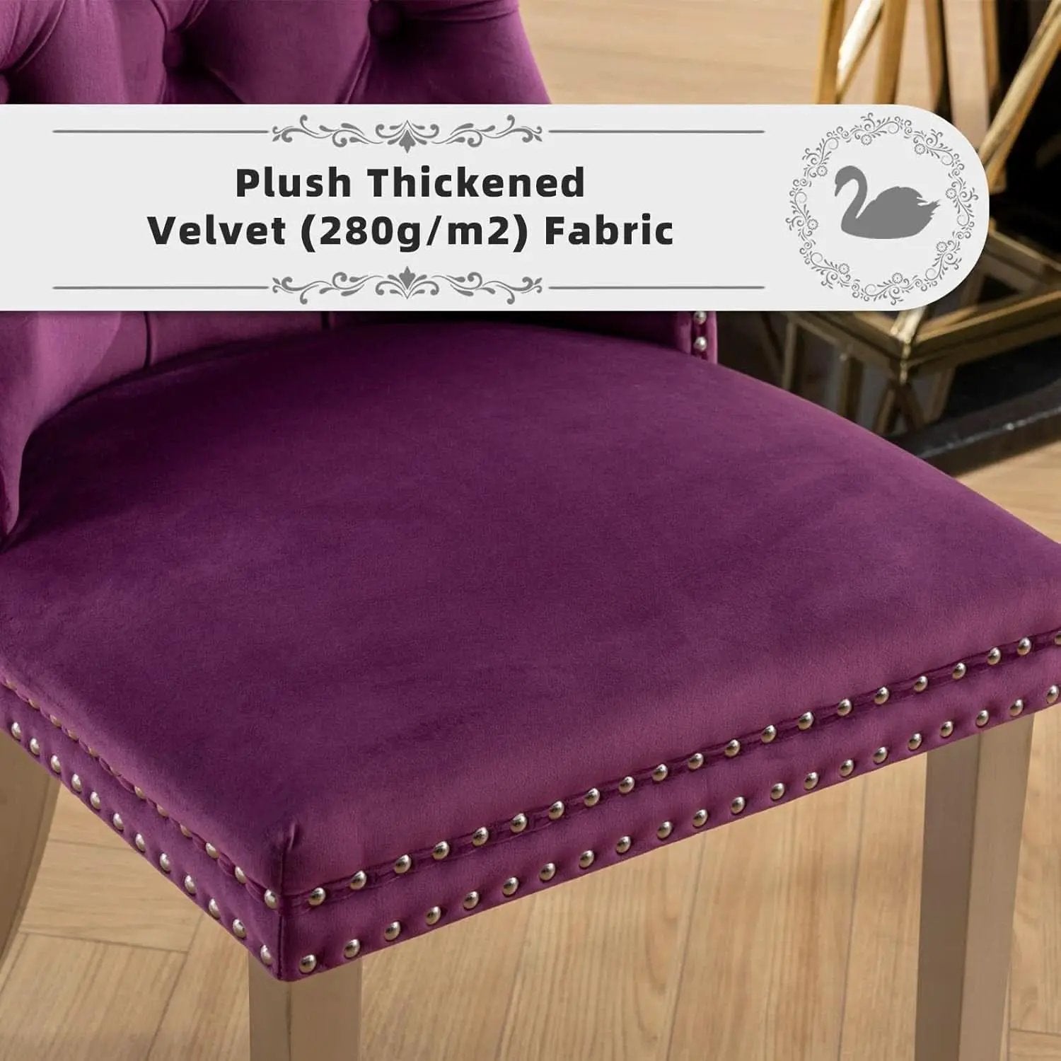 Velvet Dining Chairs Set Of 4 With Nailhead Trim And Silver Plated Legs from PriceLows™