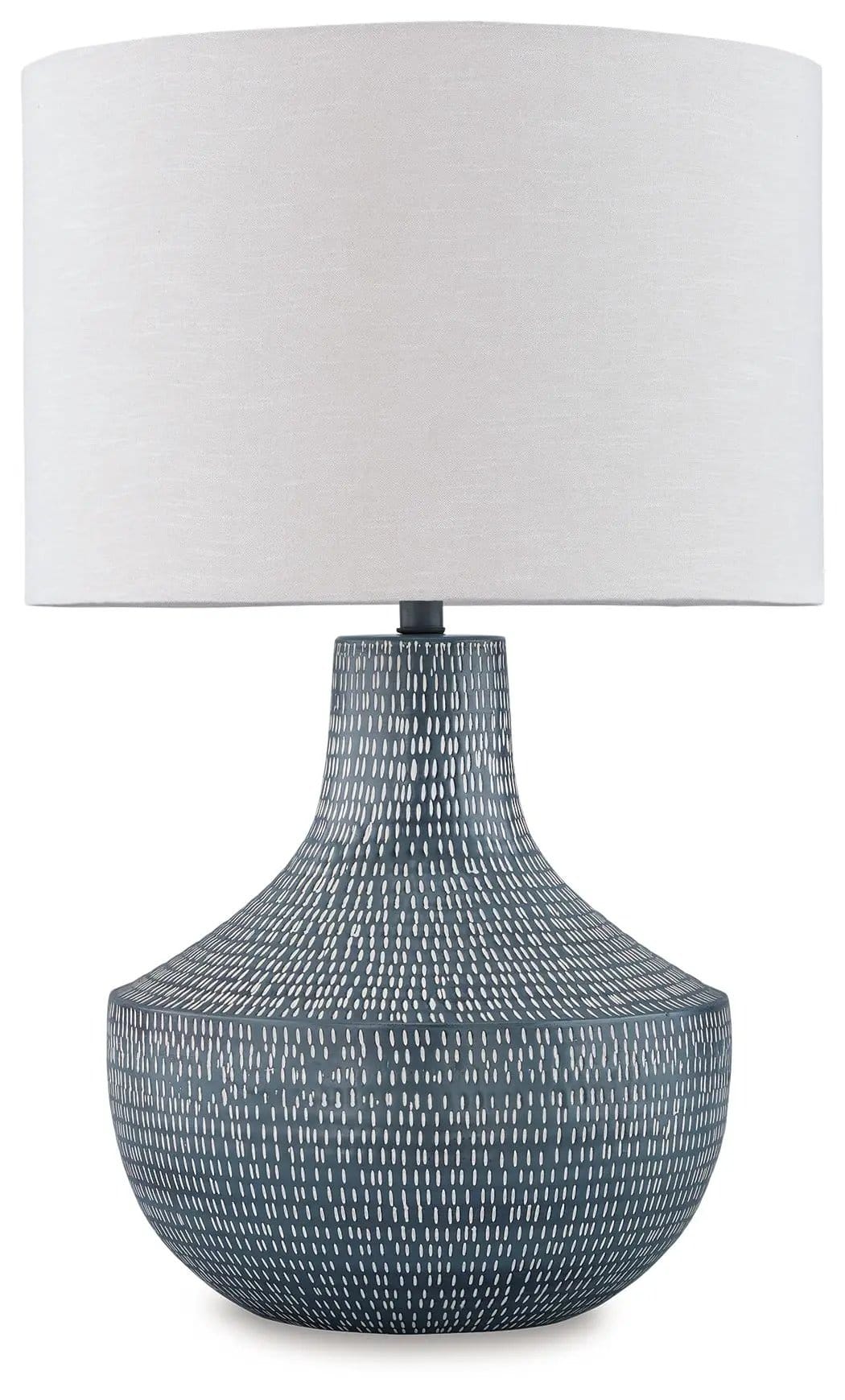 Schylarmont Metal Table Lamp | 18.13 x 18.13 x 28.5 in | Fabric & Metal | Antique Gray / White