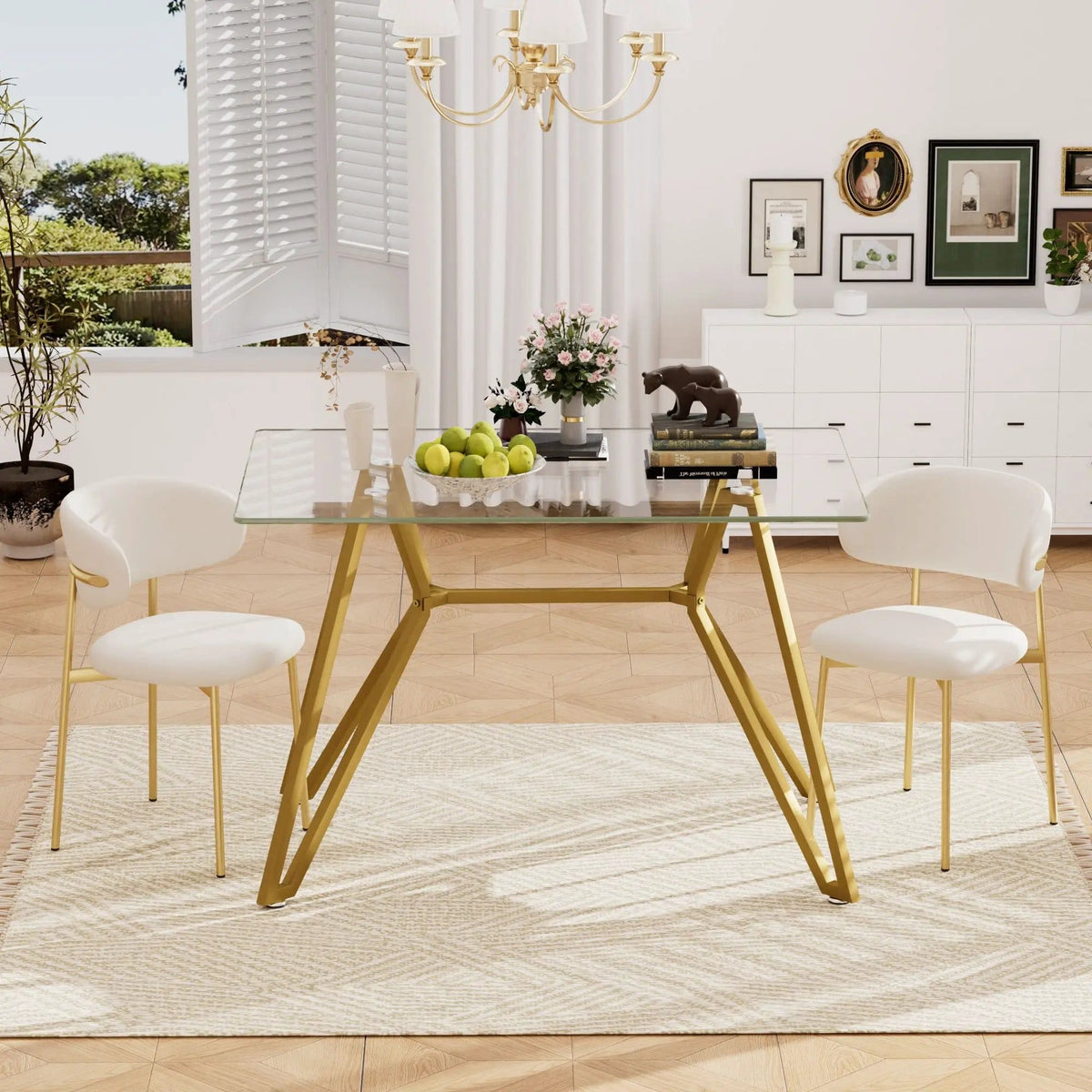 Modern Glass Dining Table With Metal Legs | 2 Pieces | Tempered Glass & Metal | Dining Room