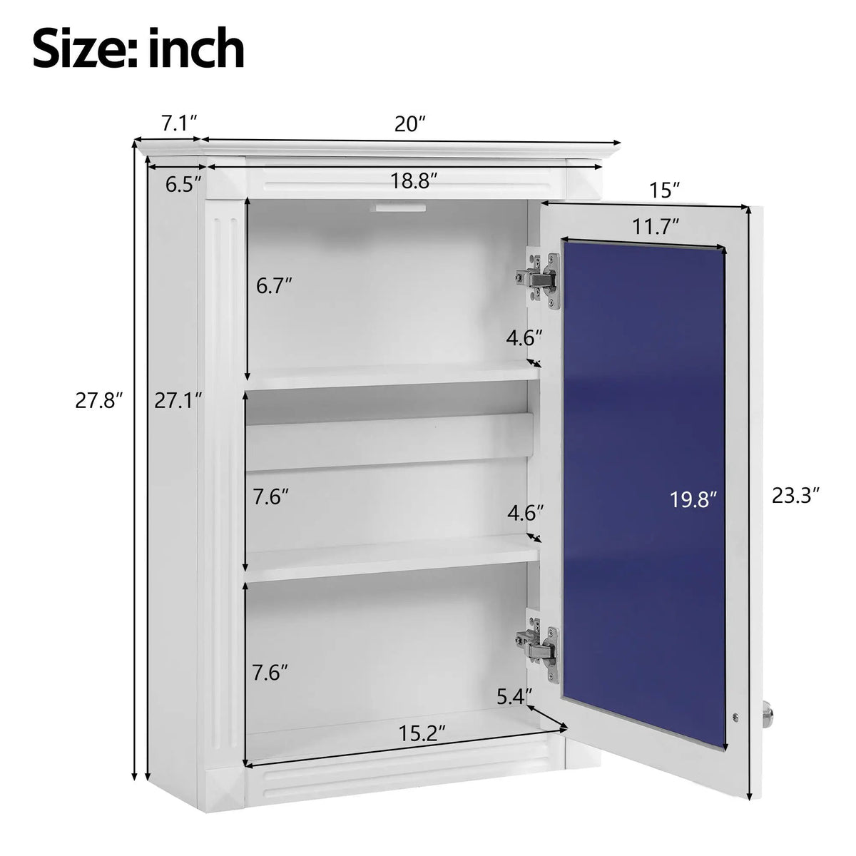 Over-Toilet Medicine Cabinet | Wall Mounted | Full-Length Mirror | Height-Adjustable Shelf