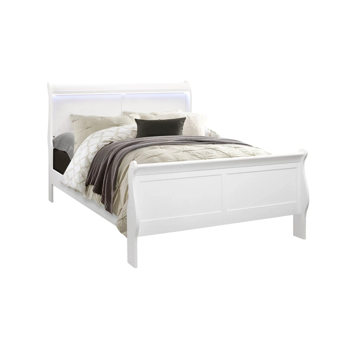 Charlston Sleigh Bed | Integrated LED Lighting | Modern Sleigh Design | 84.5 Inch Length