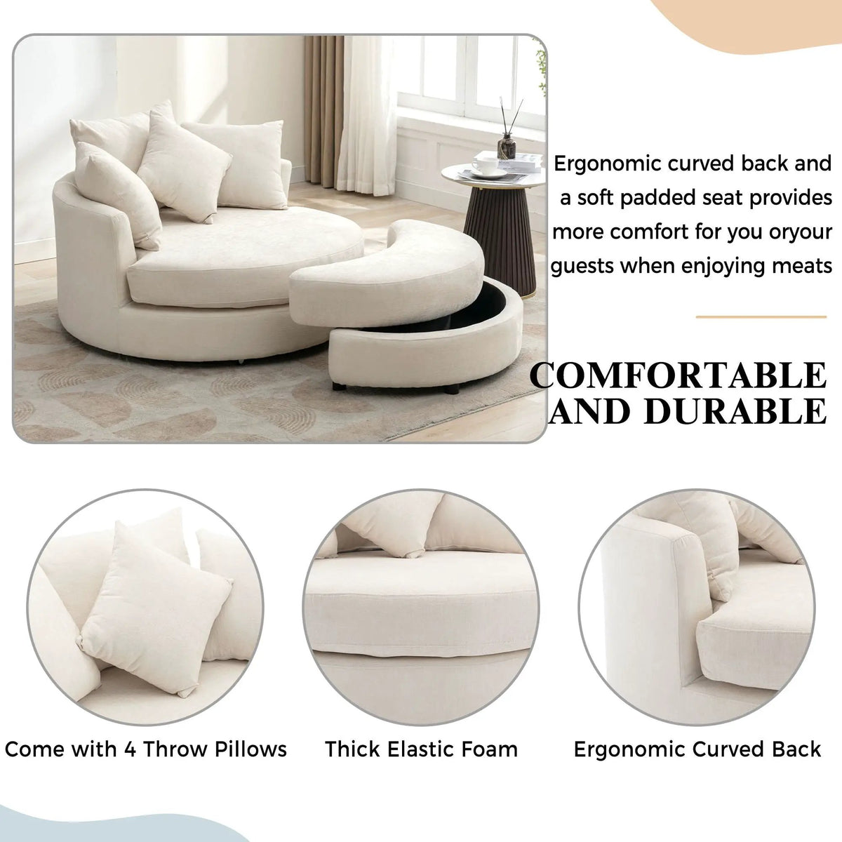 Swivel Accent Chair | 360 Degree Rotation | Ergonomic Padded Seat | Round Frame
