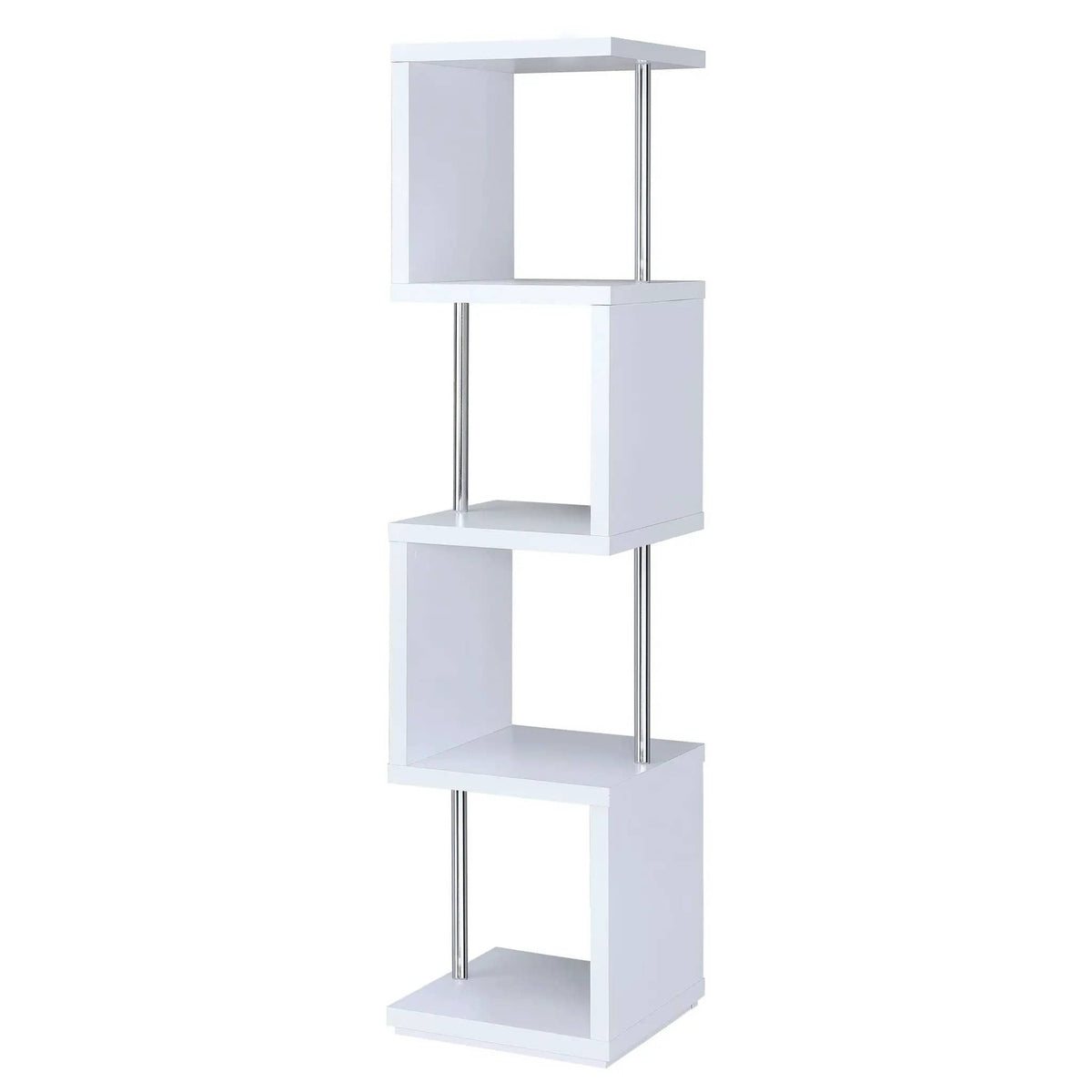 Baxter 67-inch 4-shelf Bookshelf White and Chrome Standard Bookcase | 15.5 x 15.5 x 66.5 in | Steel | Home Office