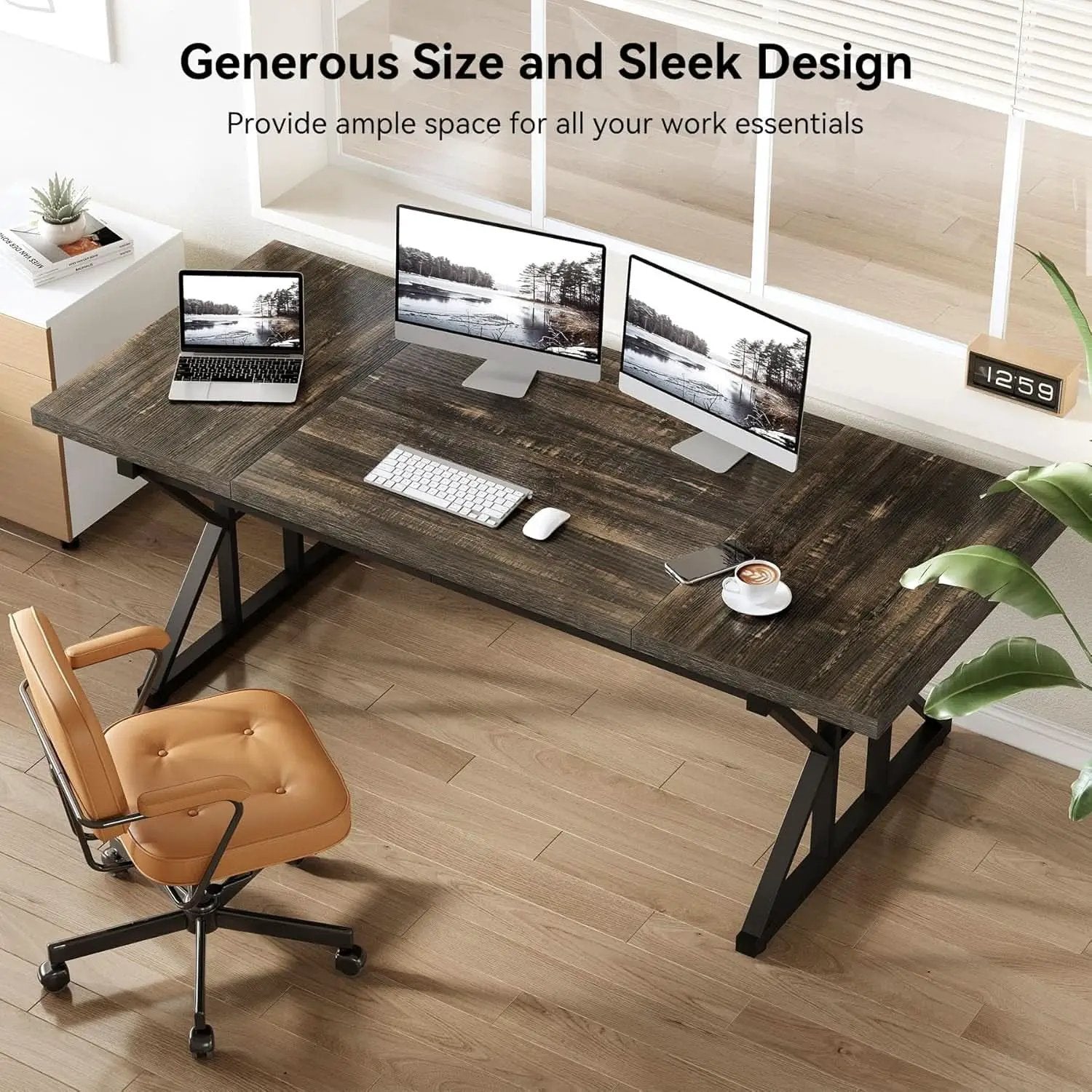 70.8 Inch Large Executive Desk Black Oak Wood Office Desk from PriceLows™