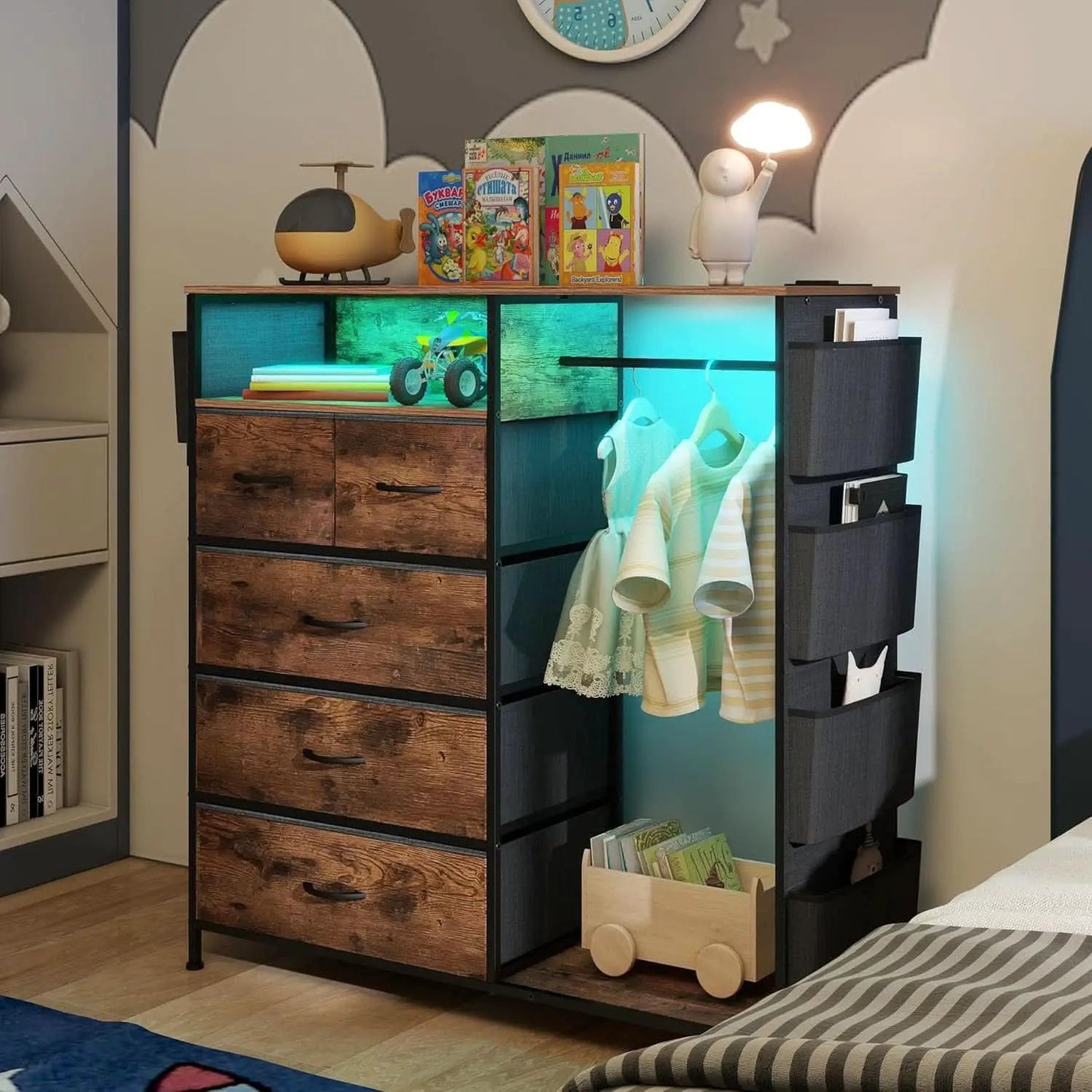 Matte Black Dresser With LED Charging Station For Bedroom from PriceLows™