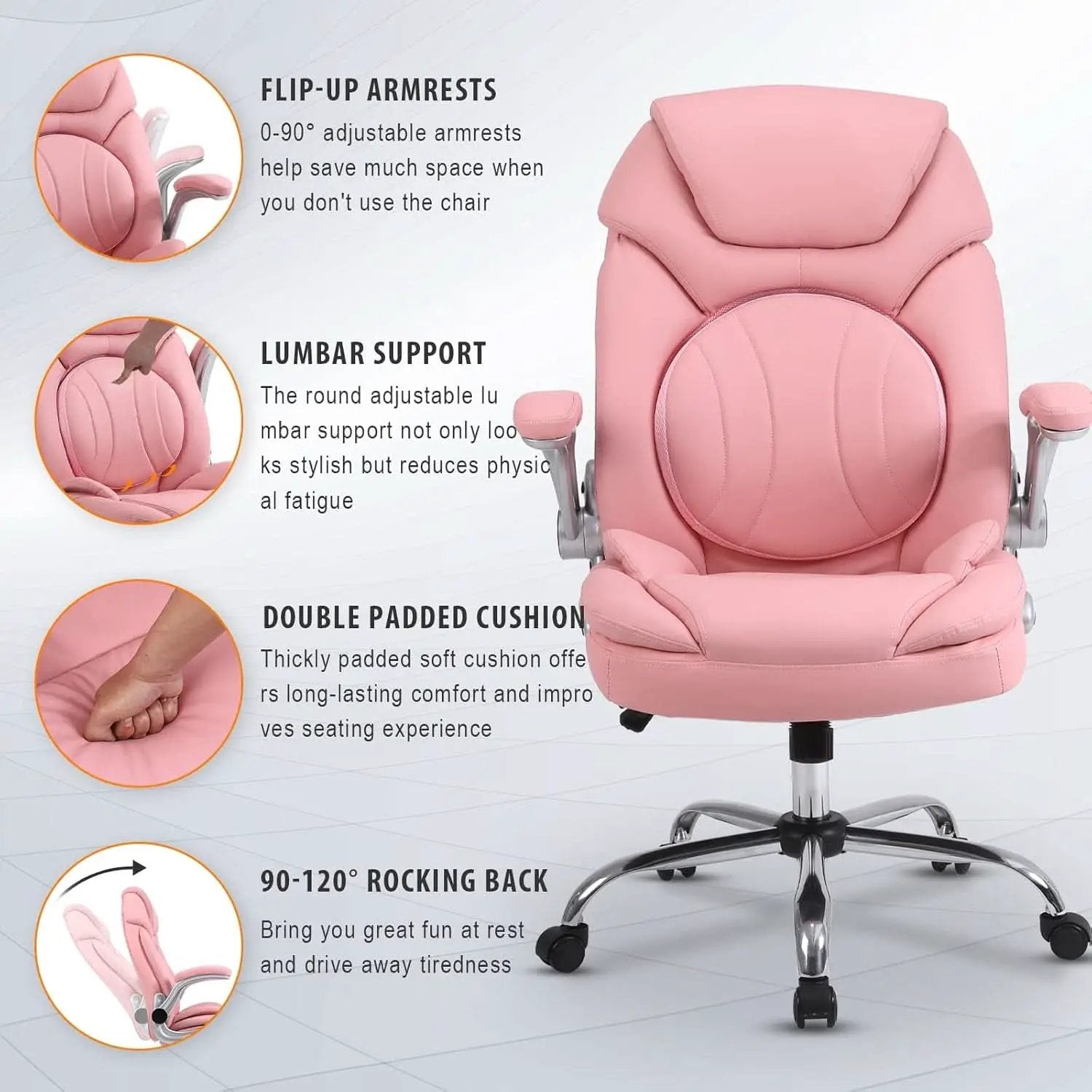 Pink Ergonomic Office Chair With Adjustable Lumbar Support from PriceLows™