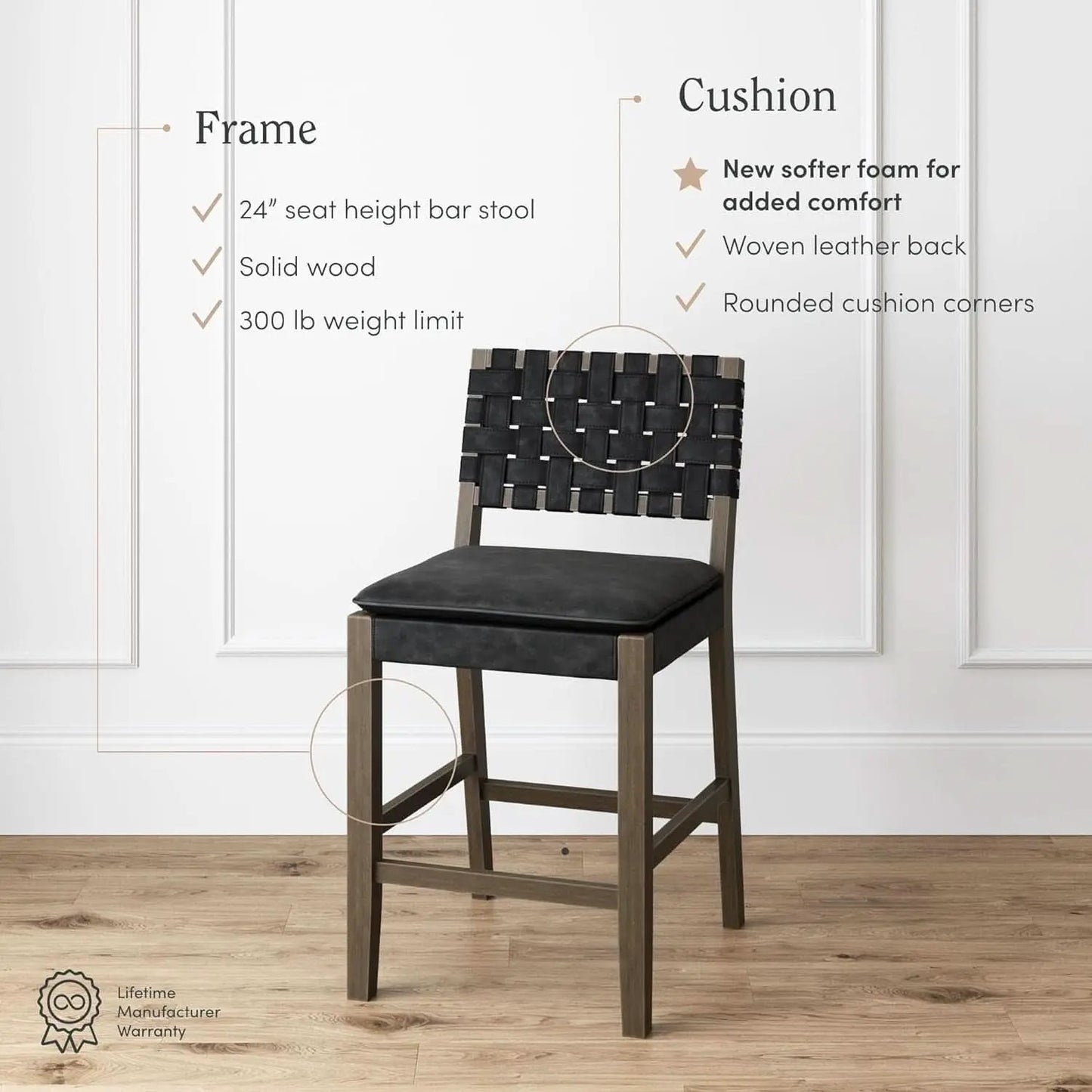 Cohen Mid Century Leather Bar Stool Counter Height from PriceLows™