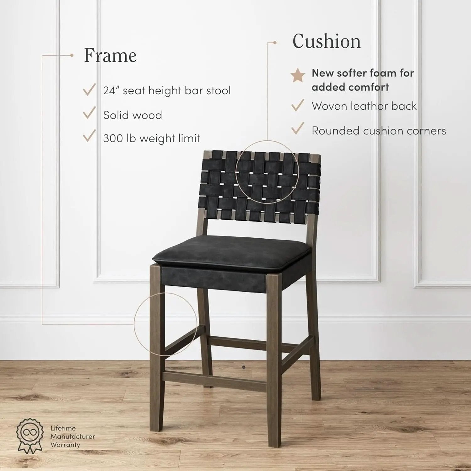 Cohen Mid Century Leather Bar Stool Counter Height from PriceLows™