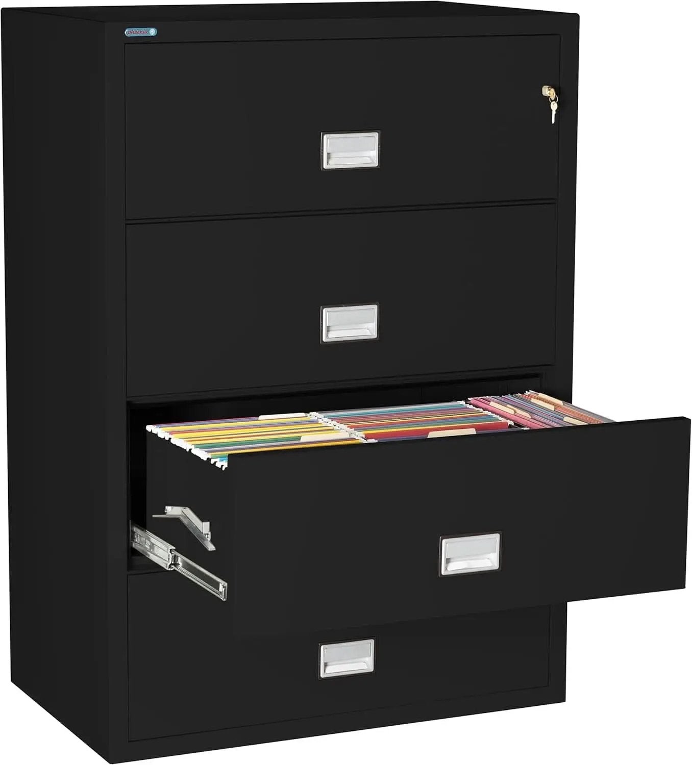 38 Inch Lateral 4 Drawer Fireproof File Cabinet With Key Lock Black from PriceLows™