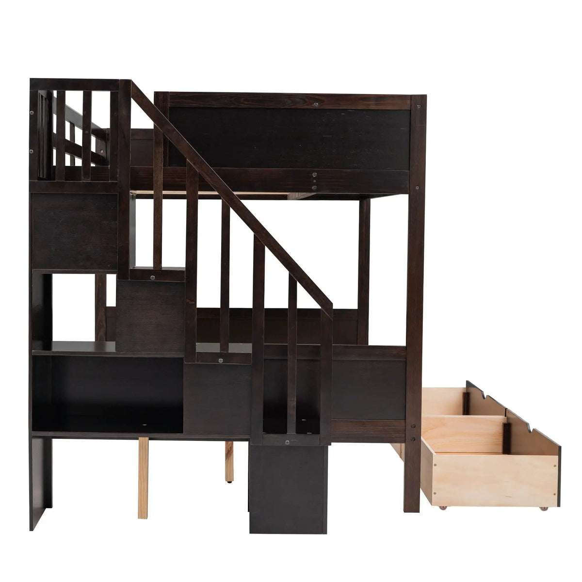 Bunk Bed With Shelfs, Storage Staircase And 2 Drawers | 93.2 x 57.5 x 62.4 in | Glass | Bedroom