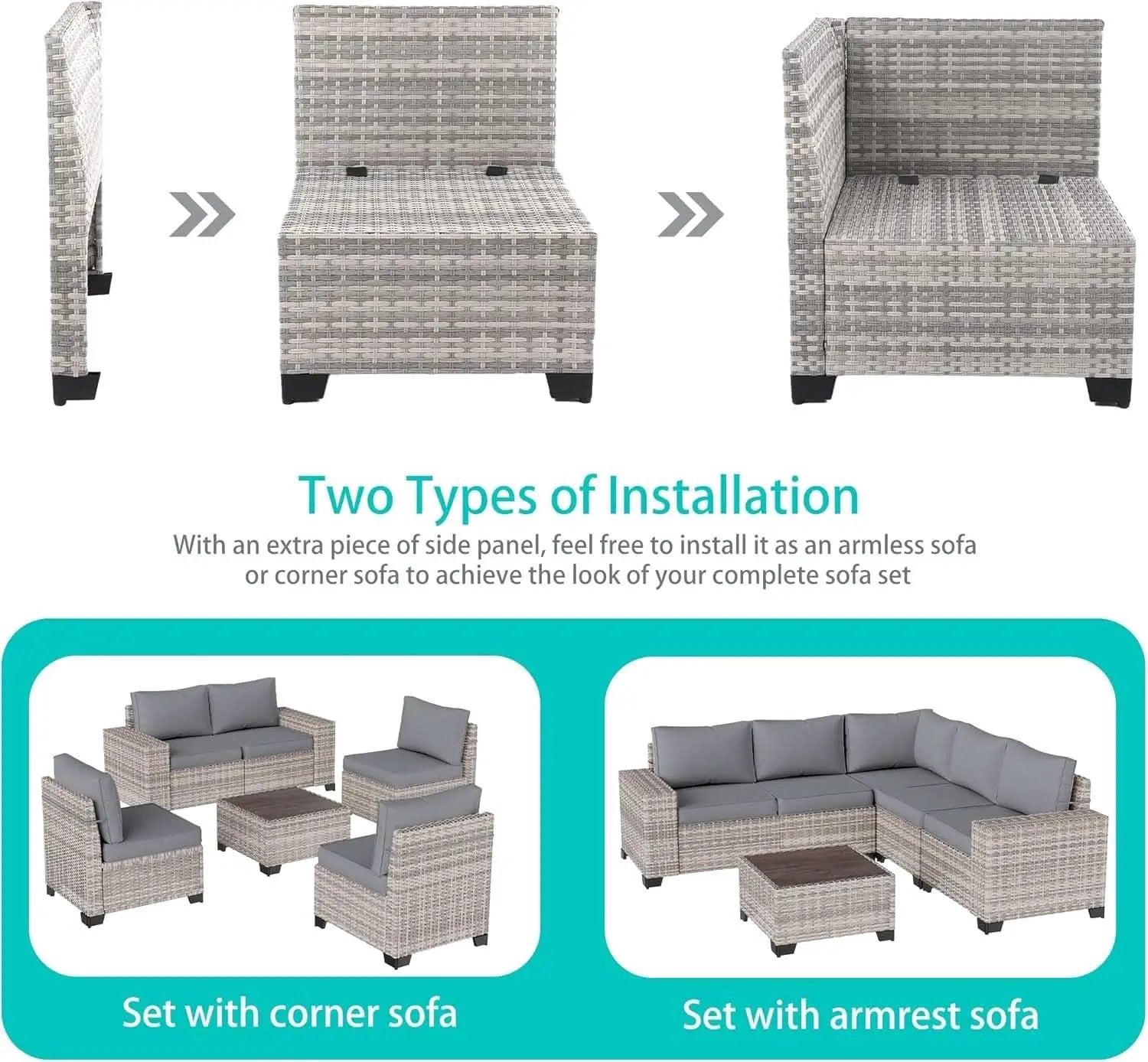 6-Piece Outdoor Wicker Patio Set With Grey Cushions from PriceLows™