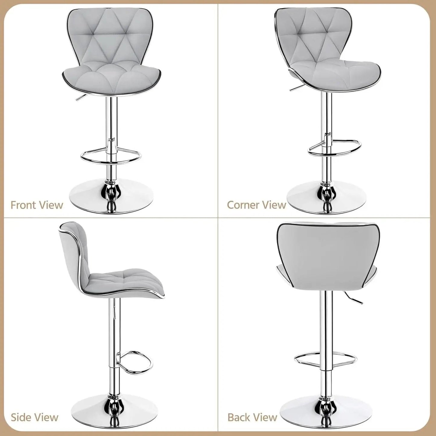 Bar Stools Set Of 2 Adjustable Swivel PU Leather Light Grey from PriceLows™
