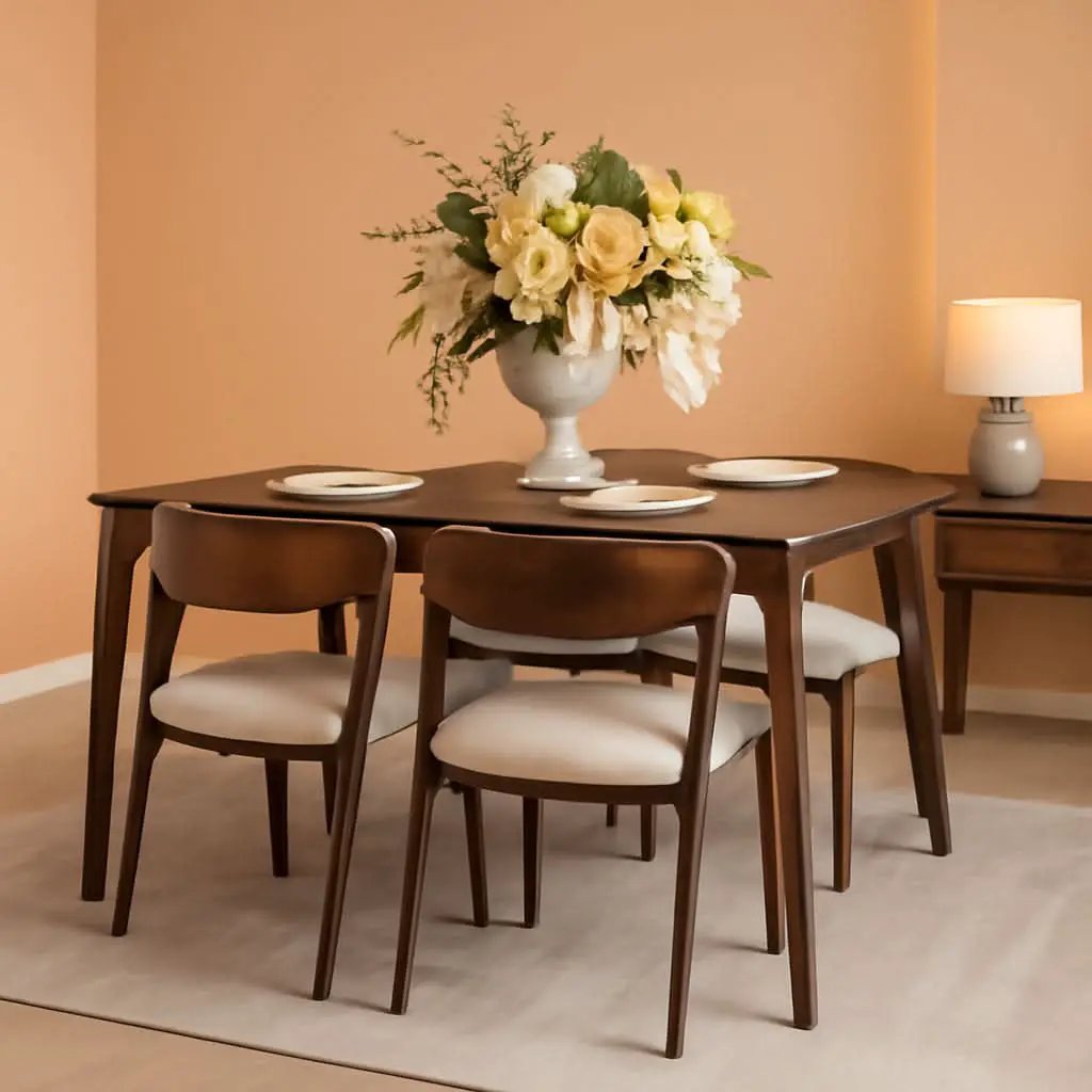 Contemporary Walnut Veneer Dining Table Set Chairs from PriceLows™