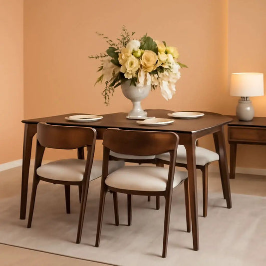 Contemporary Walnut Veneer Dining Table Set Chairs from PriceLows™