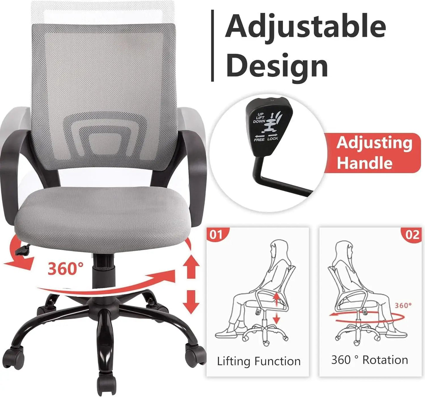 Ergonomic Mesh Office Chair With Lumbar Support Grey from PriceLows™