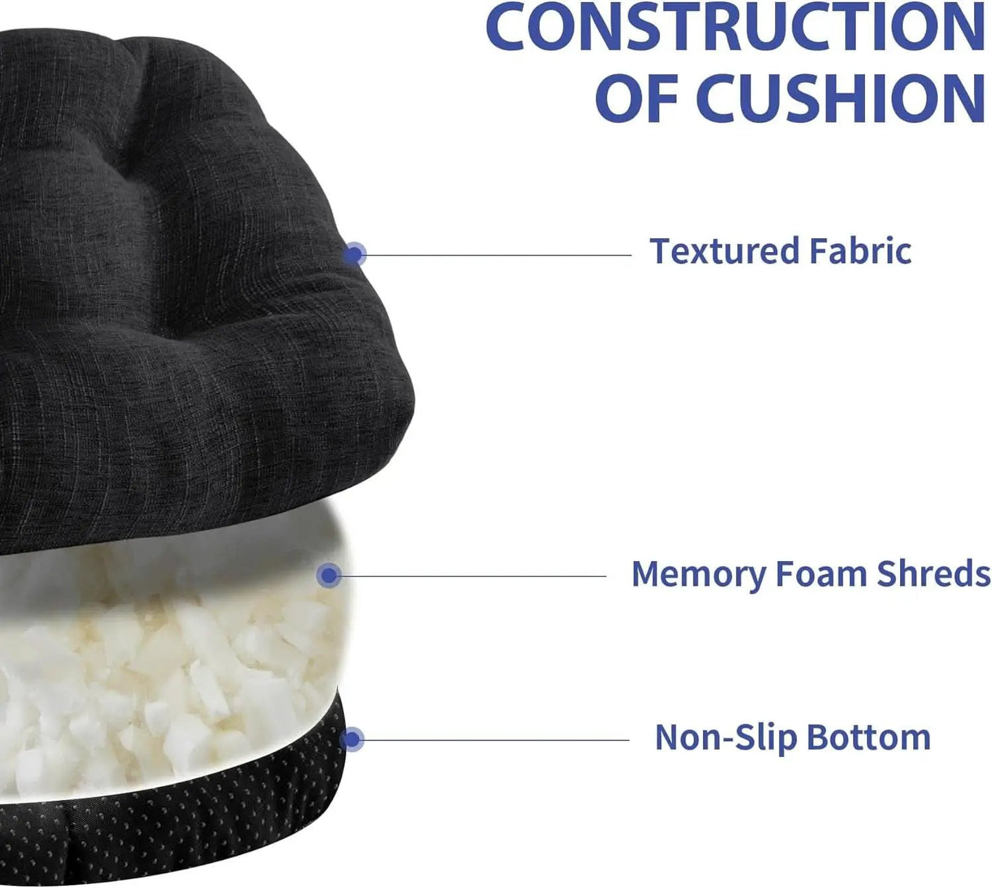 Chair Cushions 4 Pack Memory Foam With Non Slip Backing 15.5x15.5x4 Black from PriceLows™