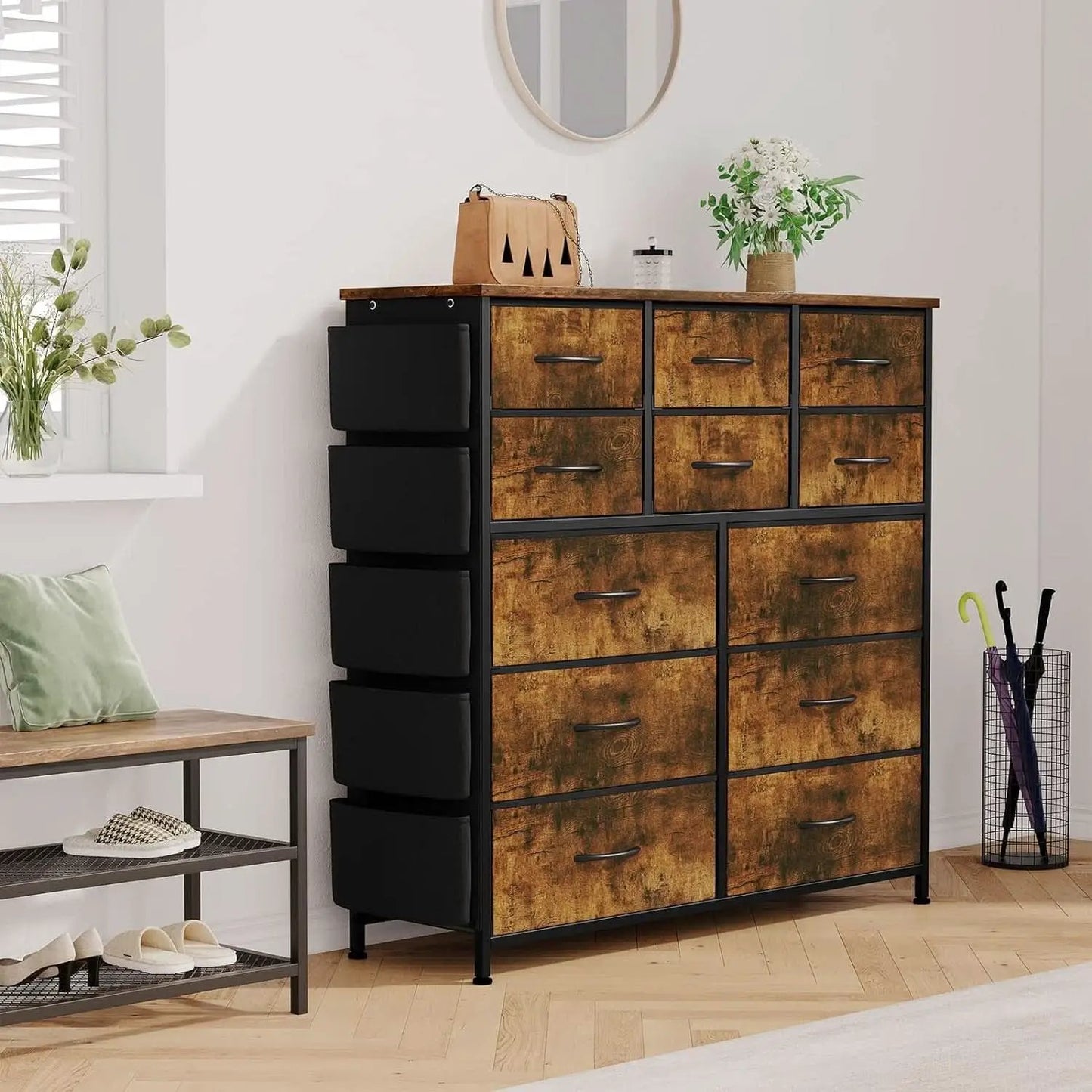 Brown Rustic Dresser With 12 Drawers Extra Storage from PriceLows™