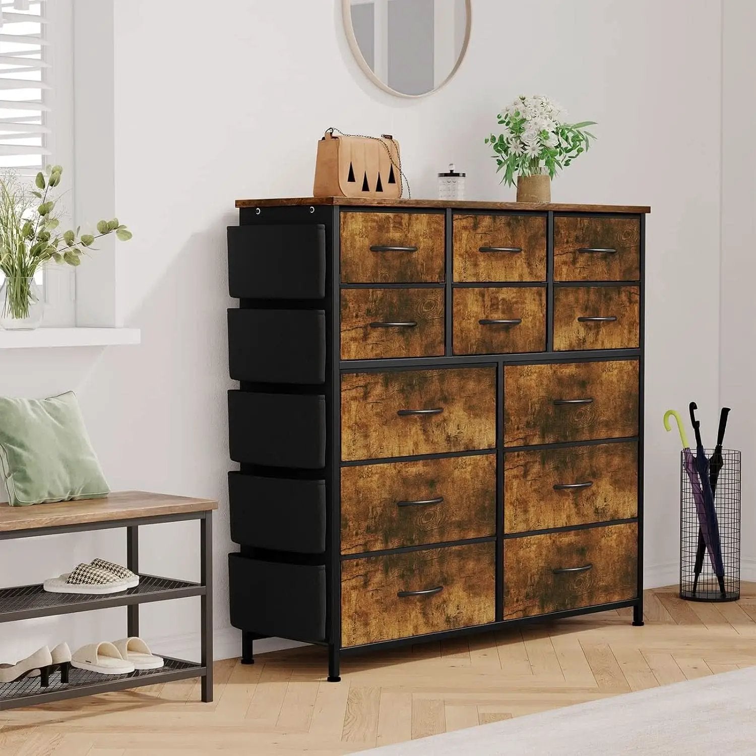 Brown Rustic Dresser With 12 Drawers Extra Storage from PriceLows™